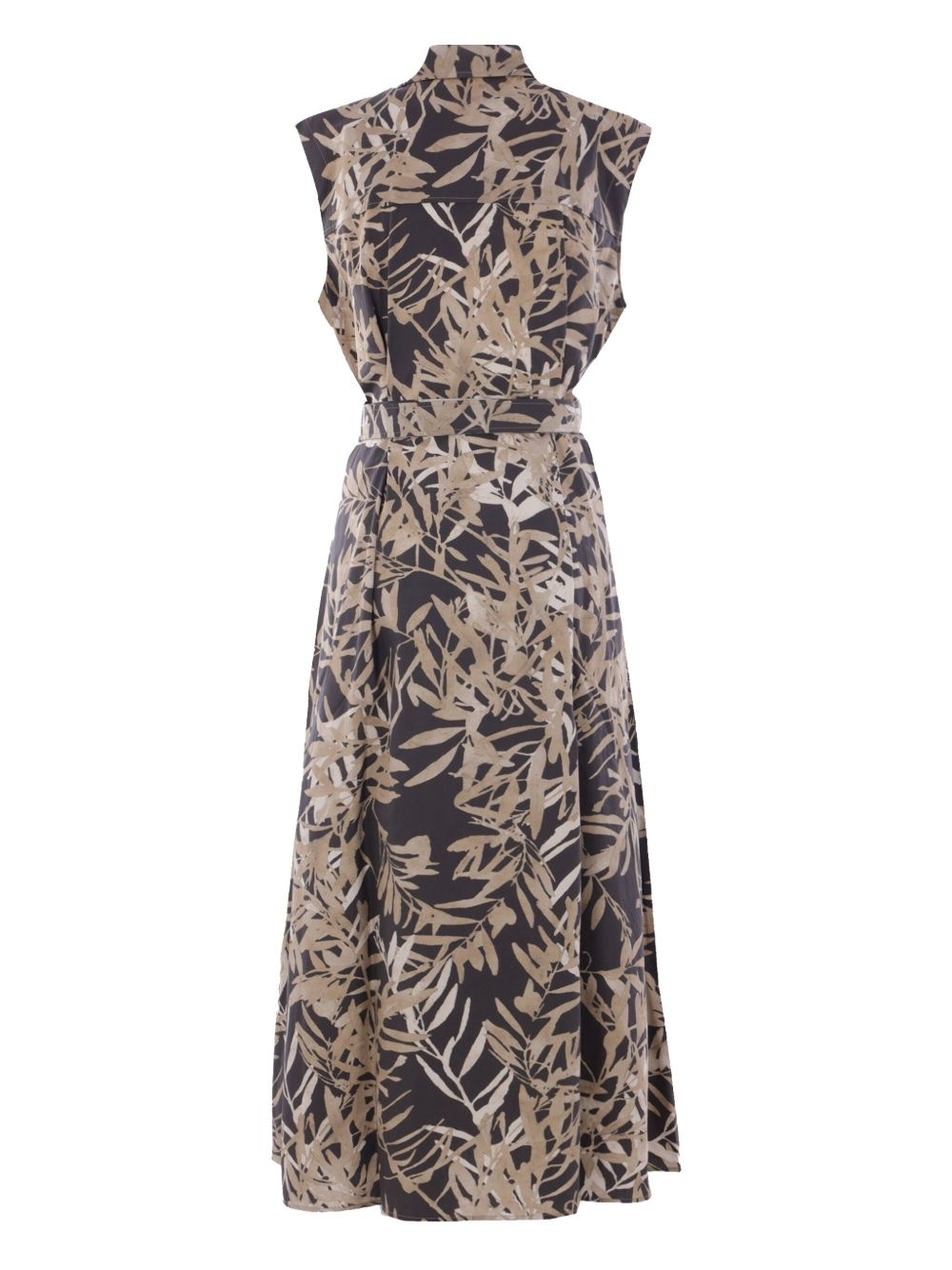 leaf-print sleeveless cotton dress - 2