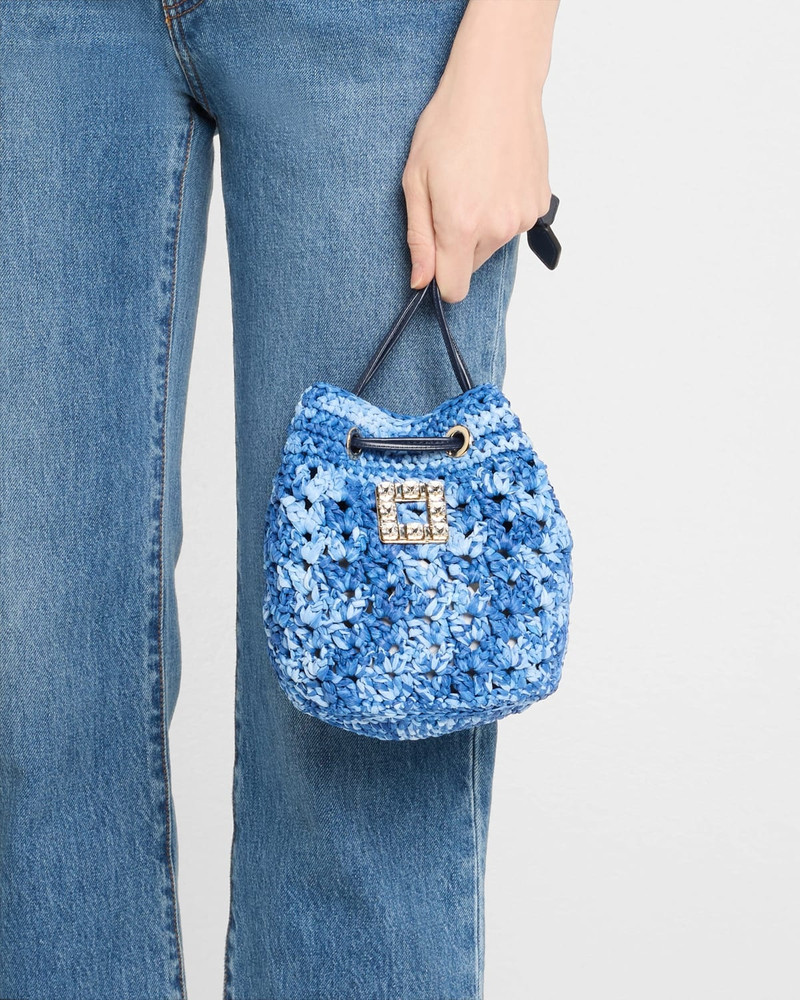 Roger Vivier Tres Vivier Buckle Raffia Bucket Bag outlook