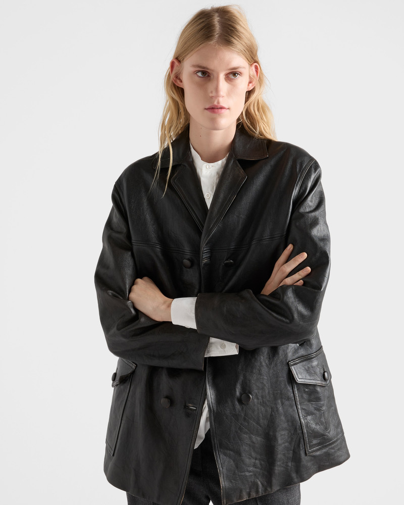 Double-breasted nappa leather caban jacket 6