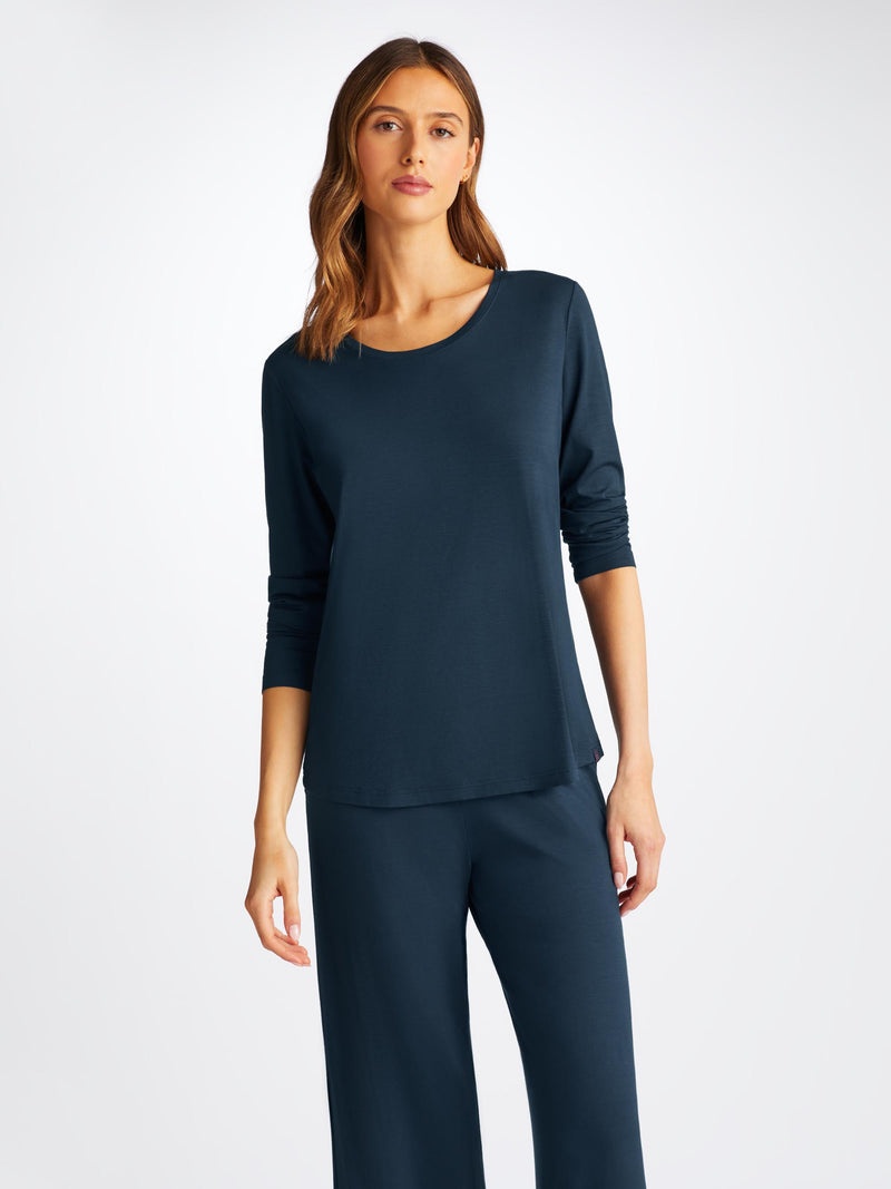 Women's Long Sleeve T-Shirt Lara Micro Modal Stretch Navy - 3