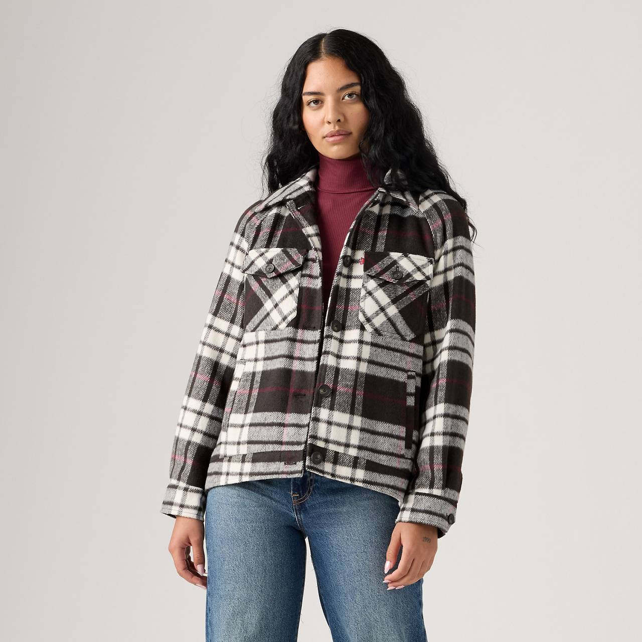 WOOL BLEND RAGLAN SLEEVE SHIRT JACKET - 1