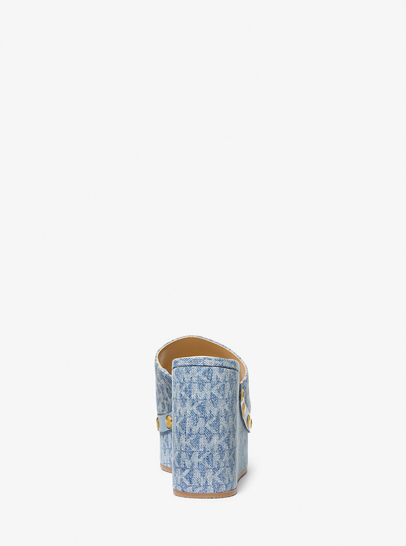 Mayes Signature Logo Print Denim Wedge Sandal 3
