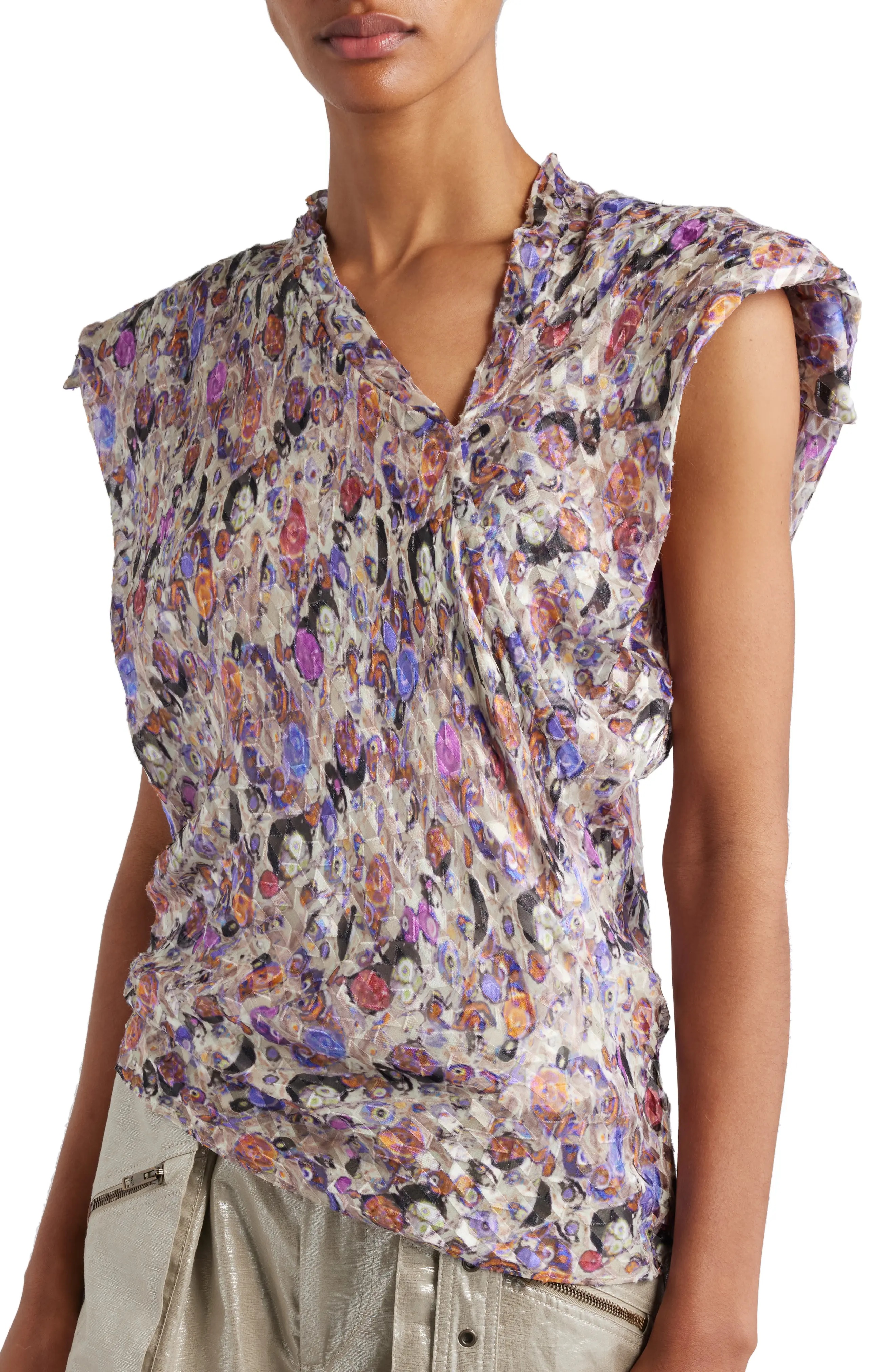 Keddy Abstract Print Cap Sleeve Top - 5