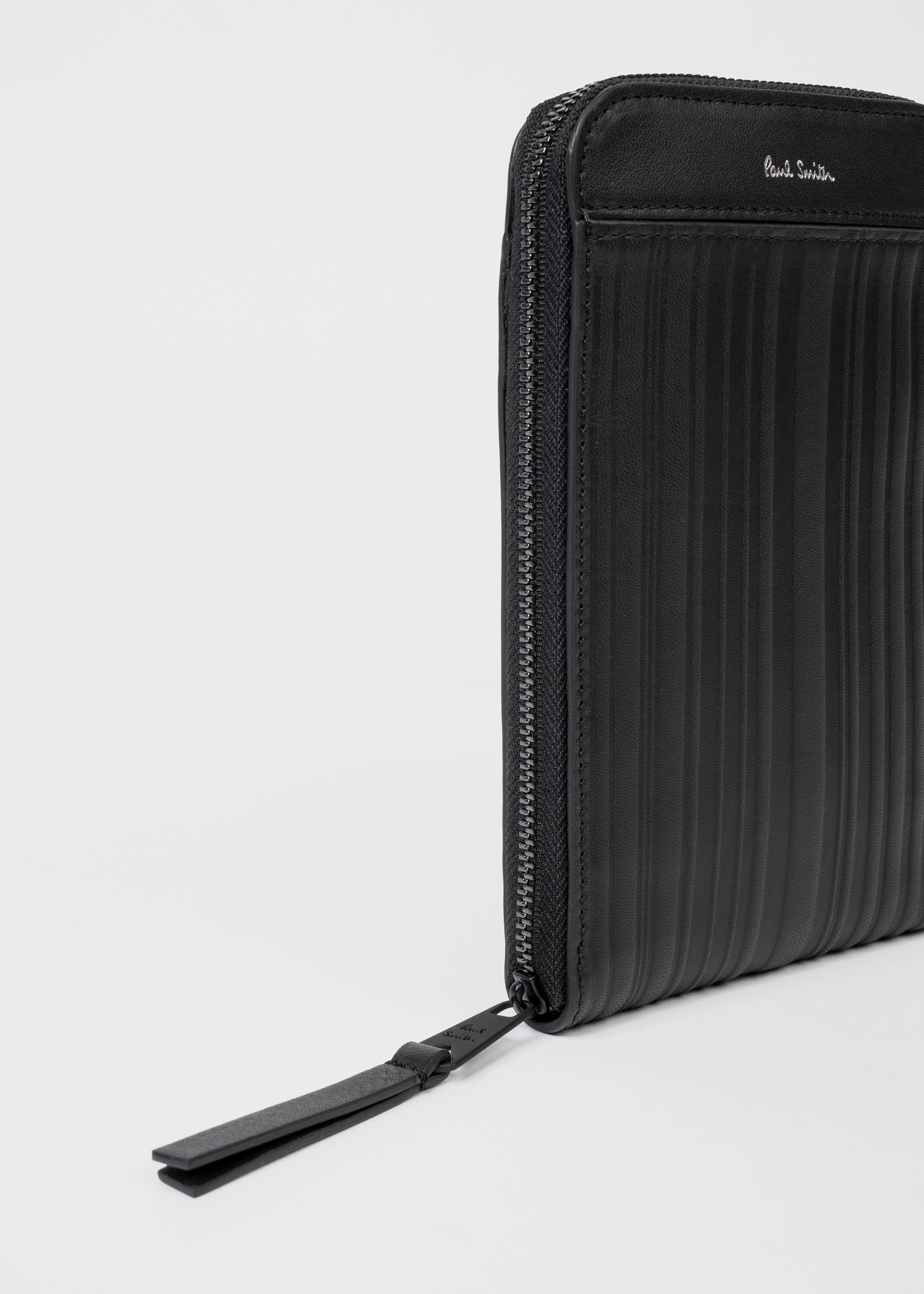 Black Leather 'Shadow Stripe' Phone Wallet Bag - 5