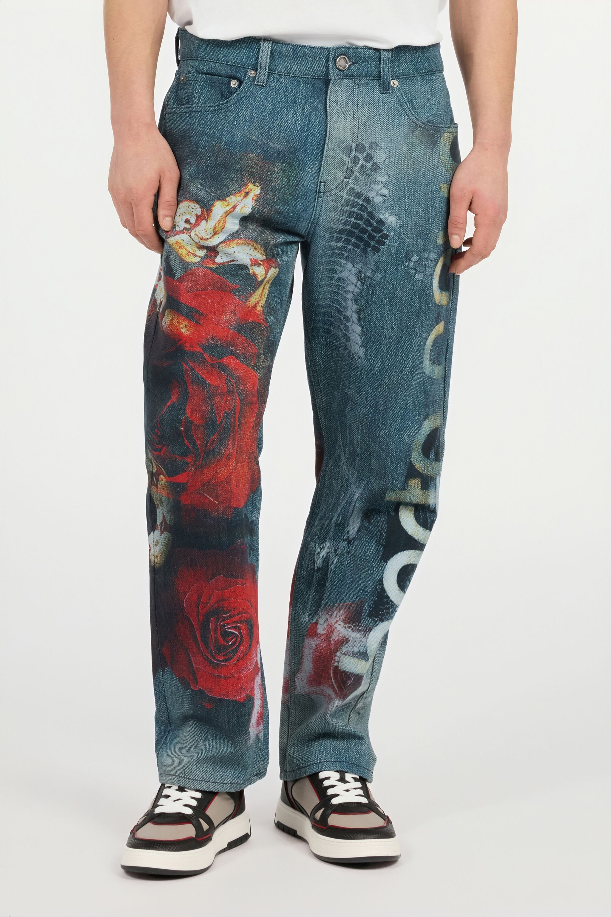 Jeans with Rose and Snake Print - 3