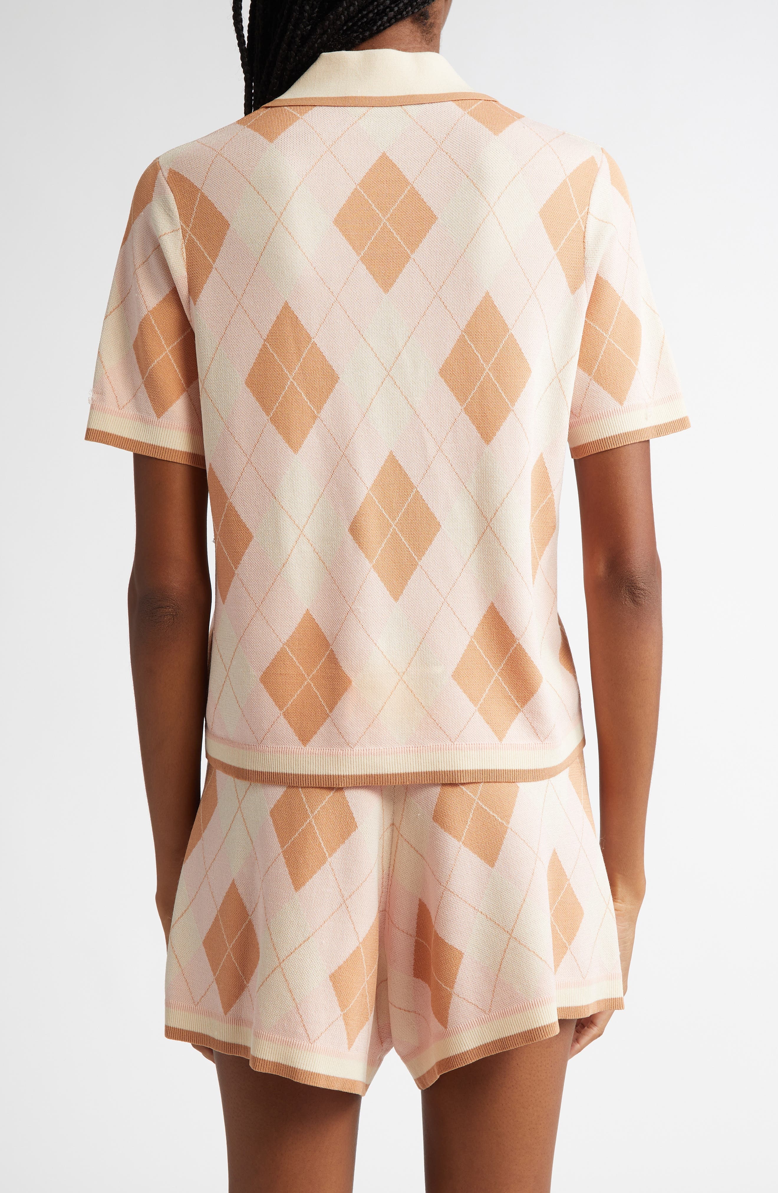 Zimmermann Acacia Argyle Piqué Knit Polo in Pink Argyle at Nordstrom - 3