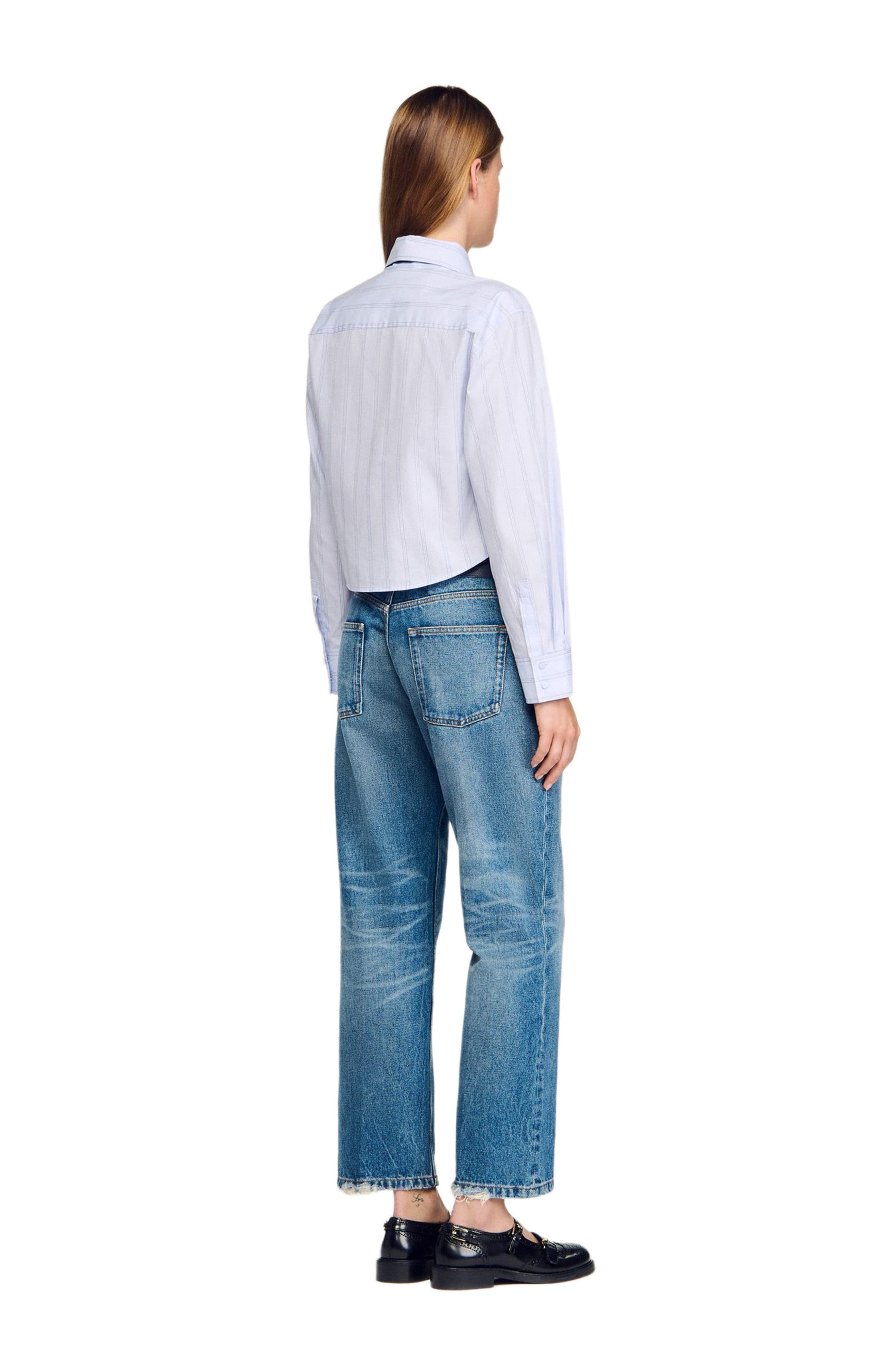 SANDRO Cropped shirt with removable tie in Sky Blue at Nordstrom - 3