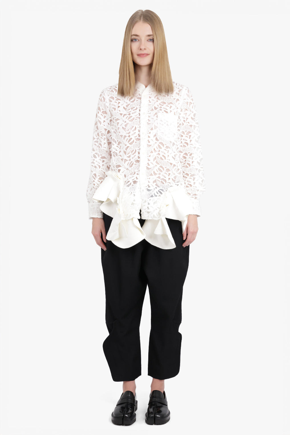 LACE L/S SHIRT WITH RUFFLE PANELS | OFF WHITE - 3