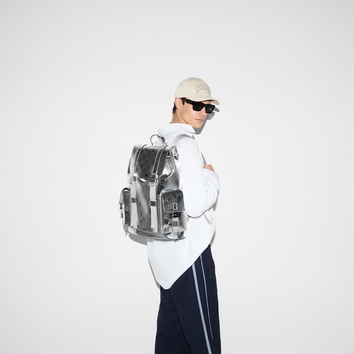 Large mirror-effect GG backpack - 3