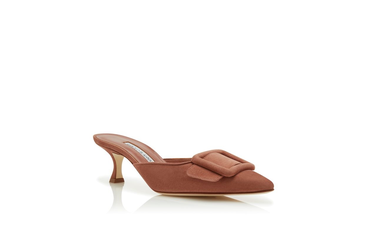 Brown Suede Buckle Detail Mules - 3