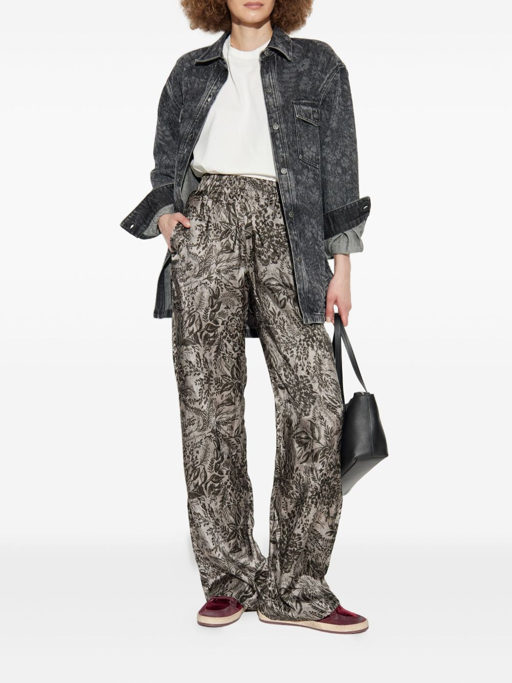 floral-print elastic-waist straight trousers - 2