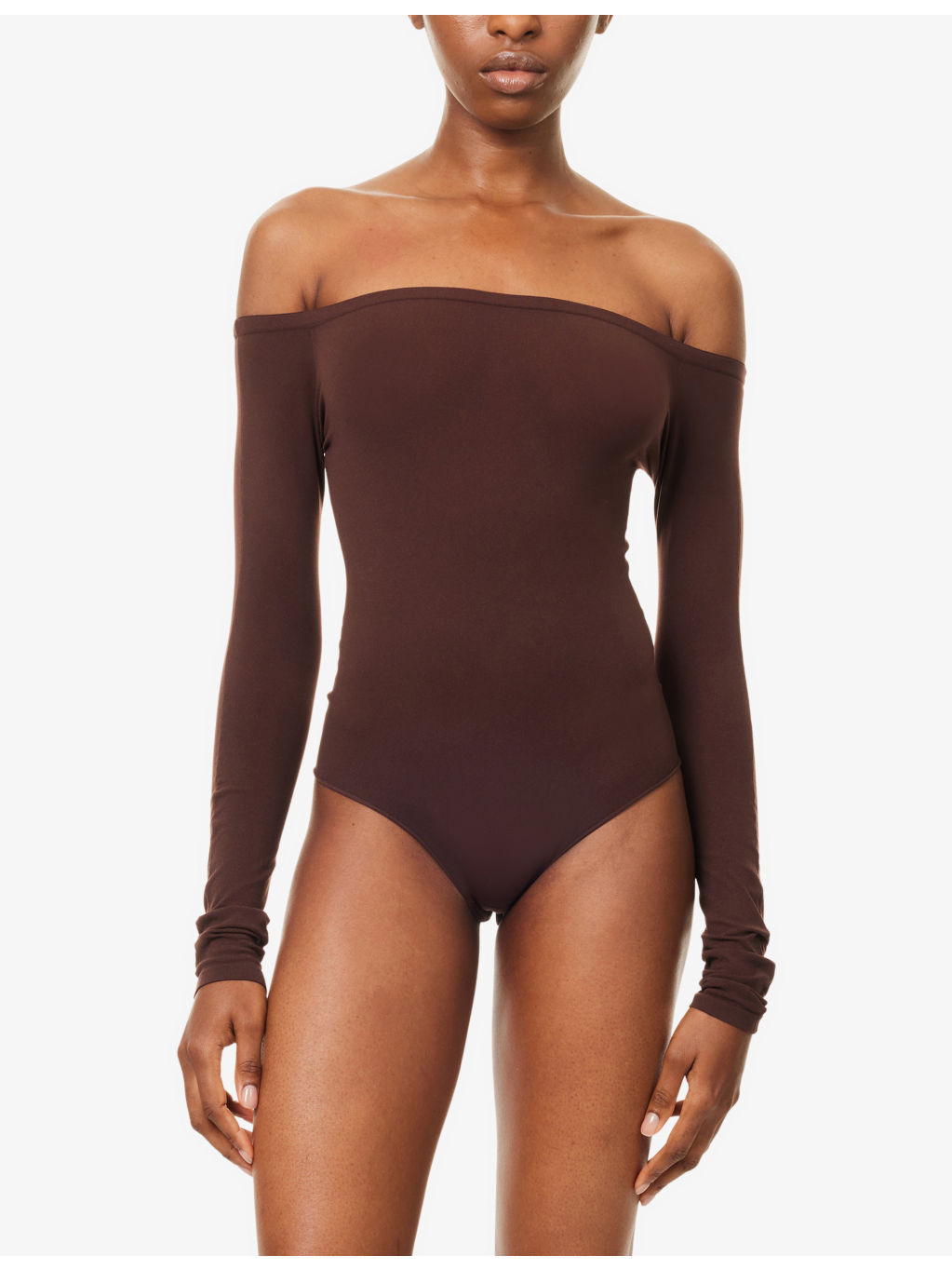 Off-Shoulder Long-Sleeve Woven Bodysuit - 3