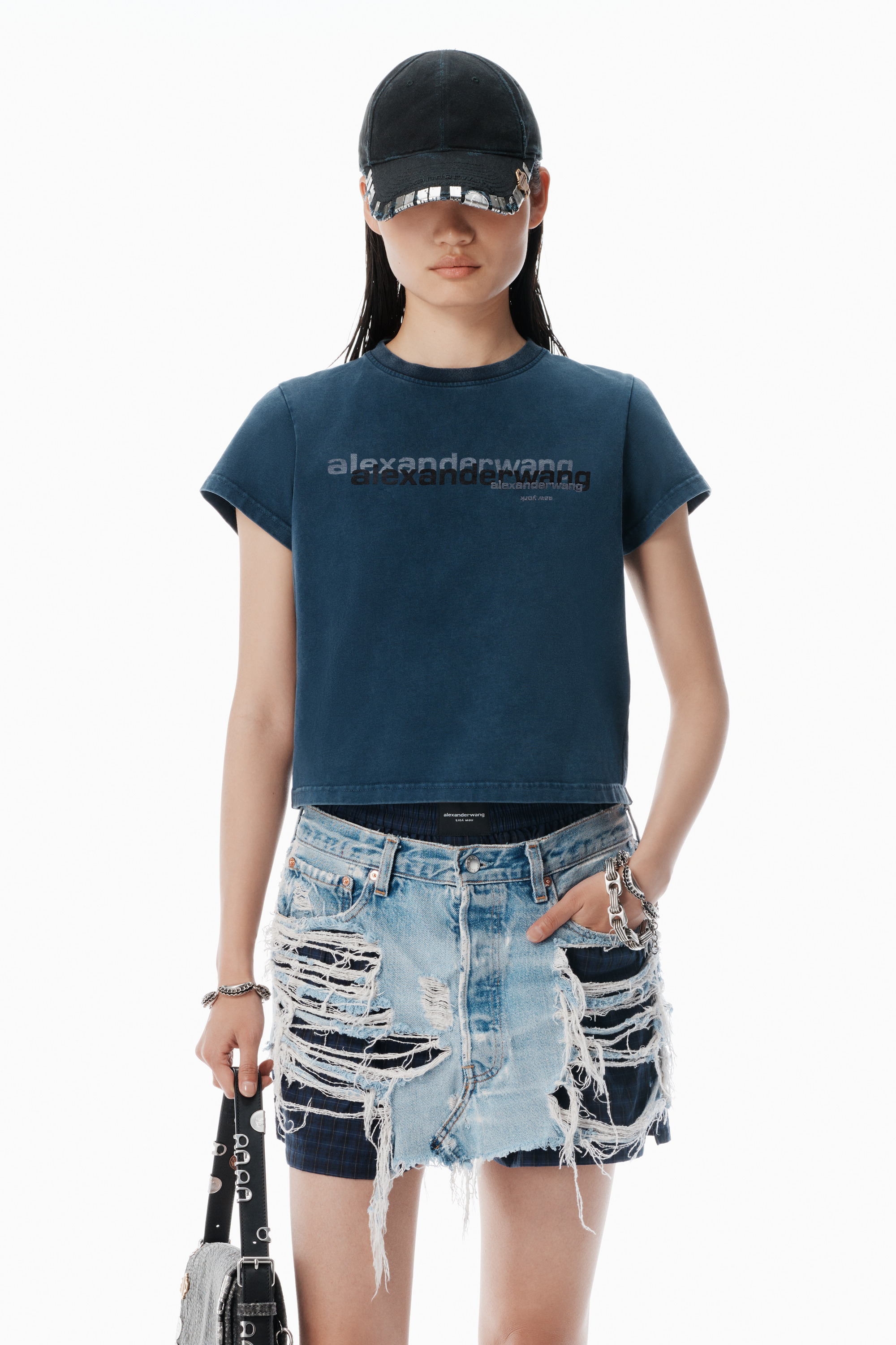 Navy Cotton Shrunken Logo Tee - 2