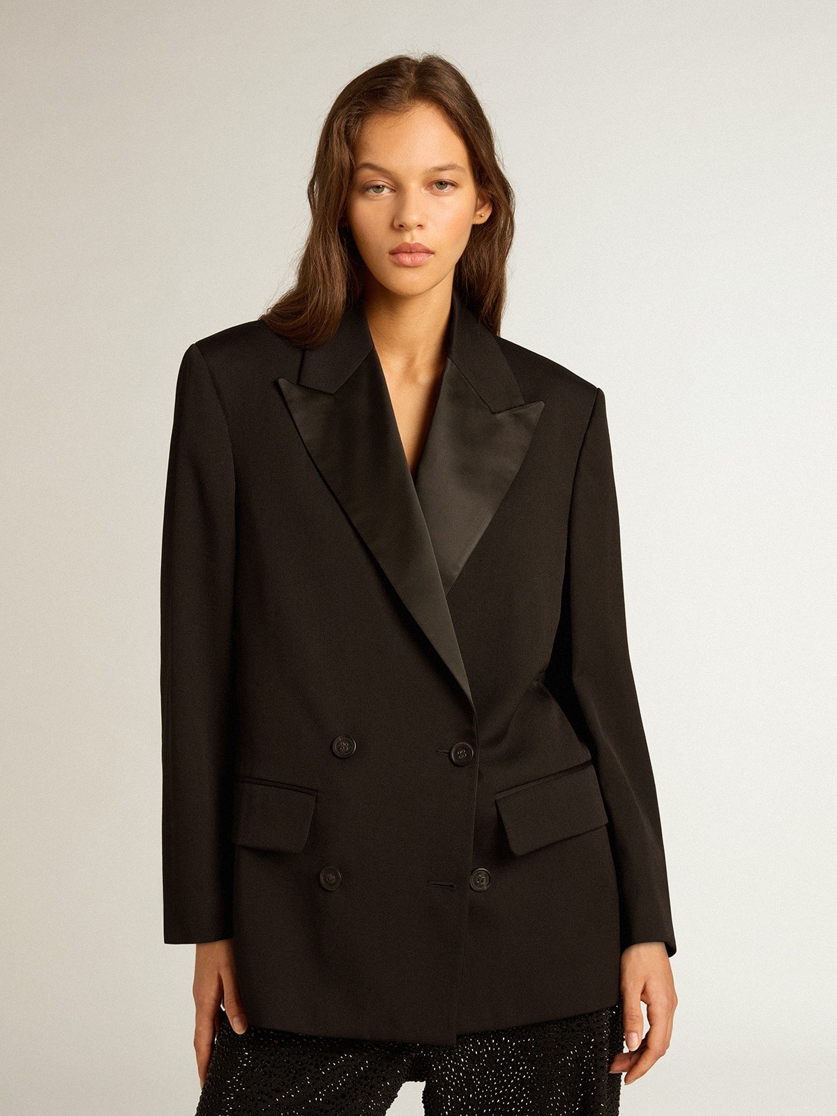 Women’s tuxedo jacket in black wool gabardine - 2
