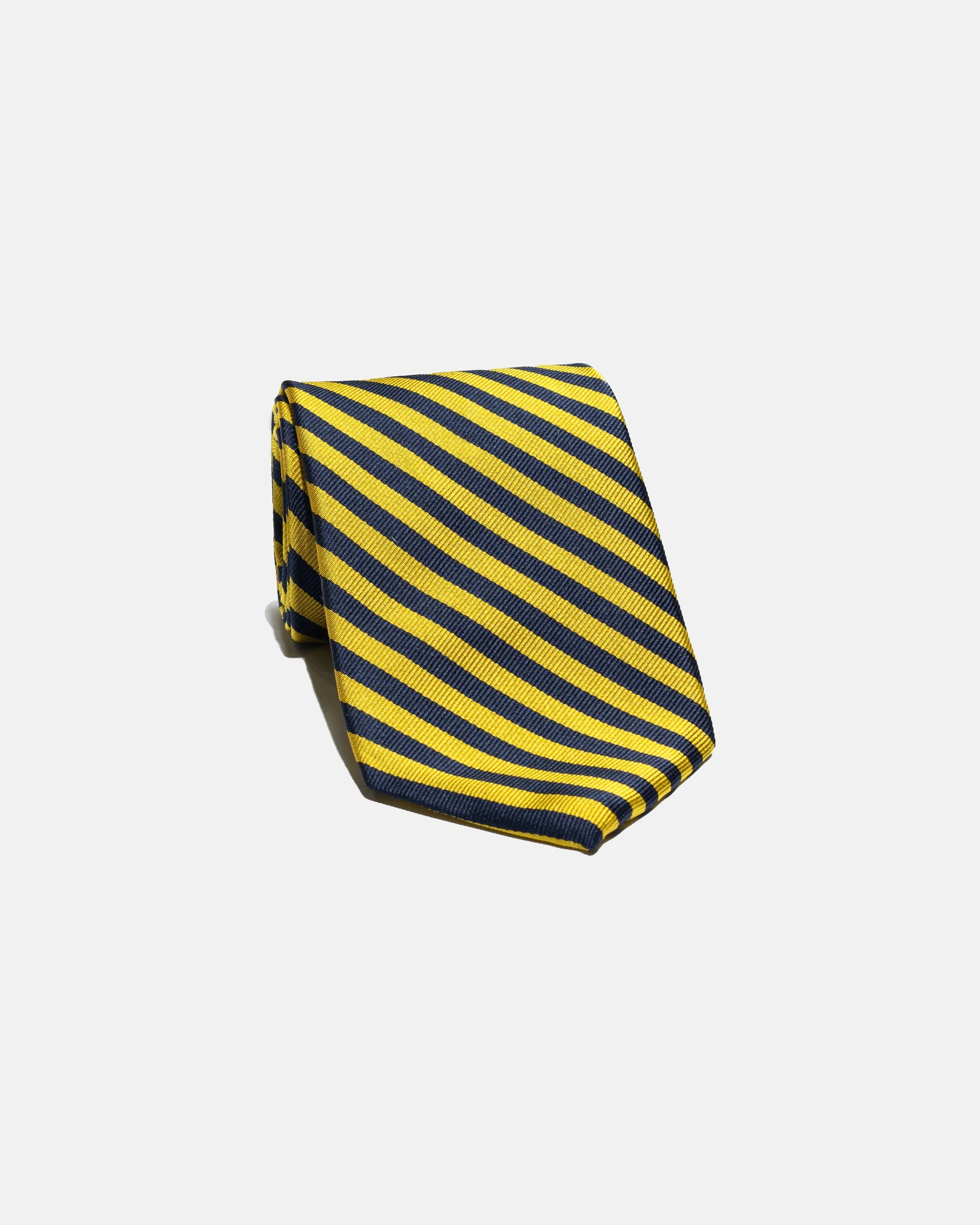 MADE-IN-ENGLAND NAVY & GOLD JOCKEY STRIPE SILK REPP TIE - 1
