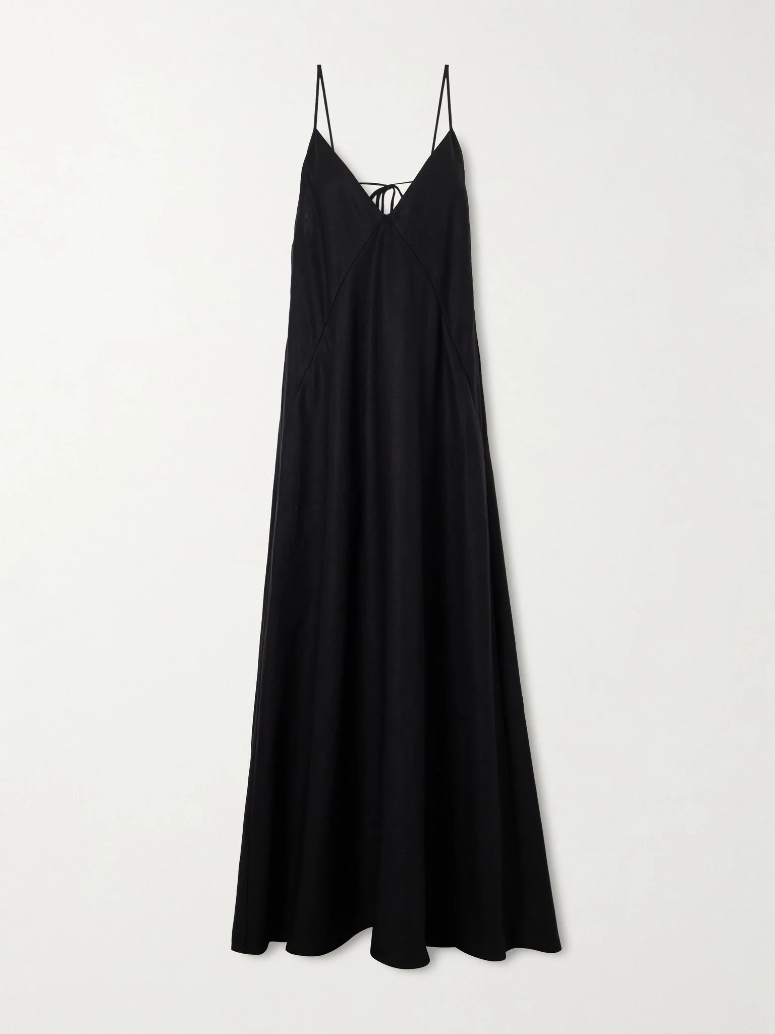 Knotted paneled linen maxi dress Black - 1