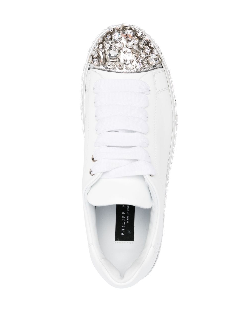 crystal-embellished lace-up leather sneakers - 4