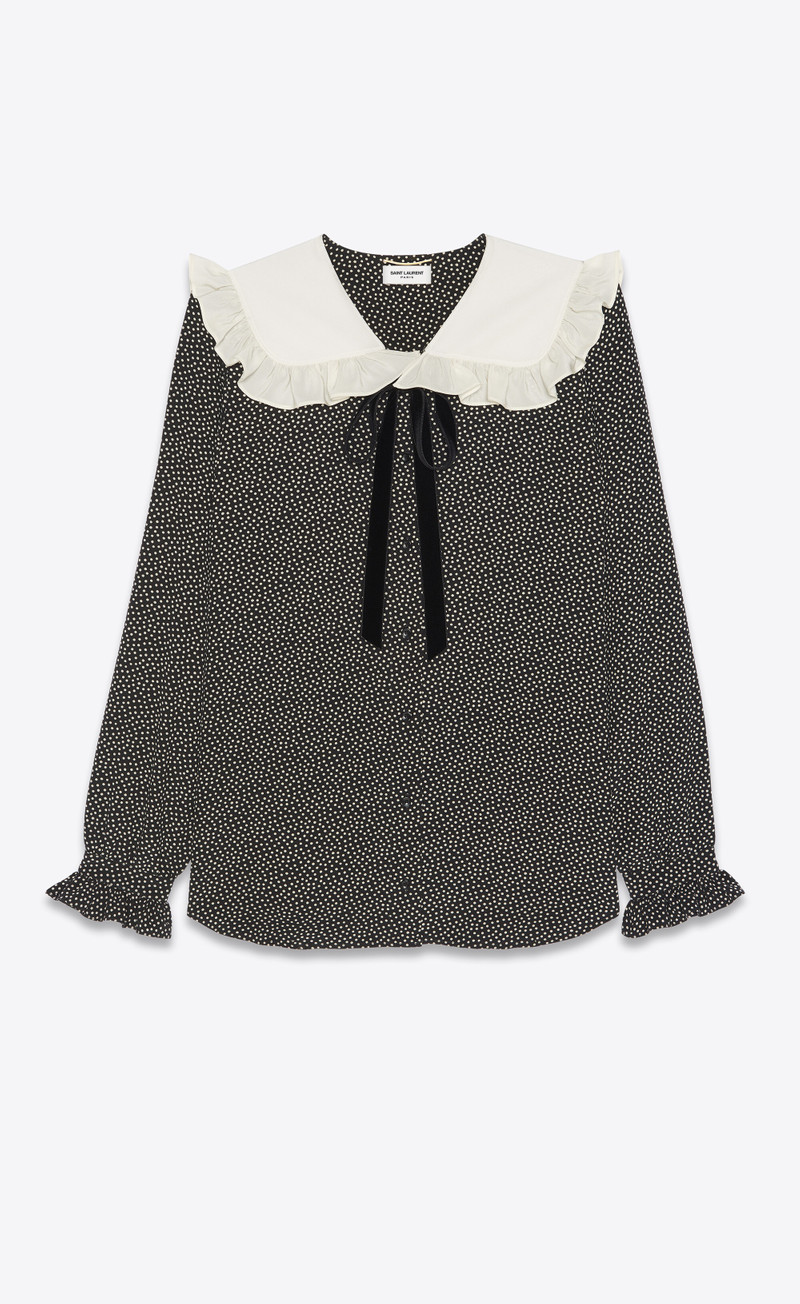 frilled blouse in dotted crepe de chine 1