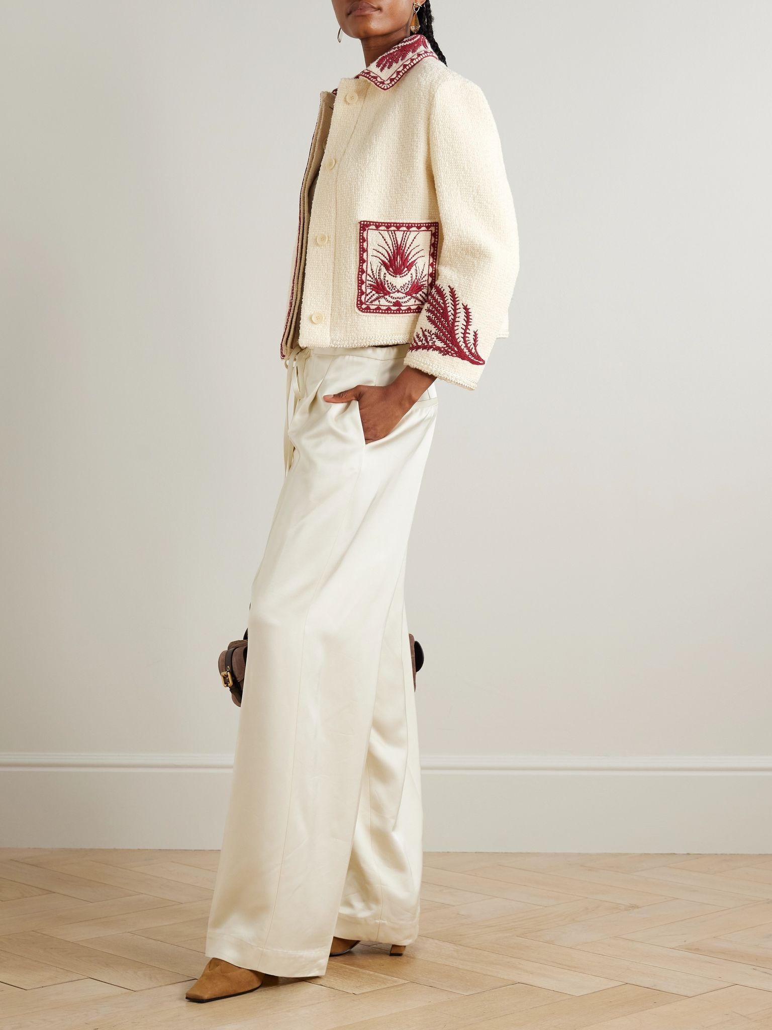 Embroidered wool-bouclé jacket Cream - 2