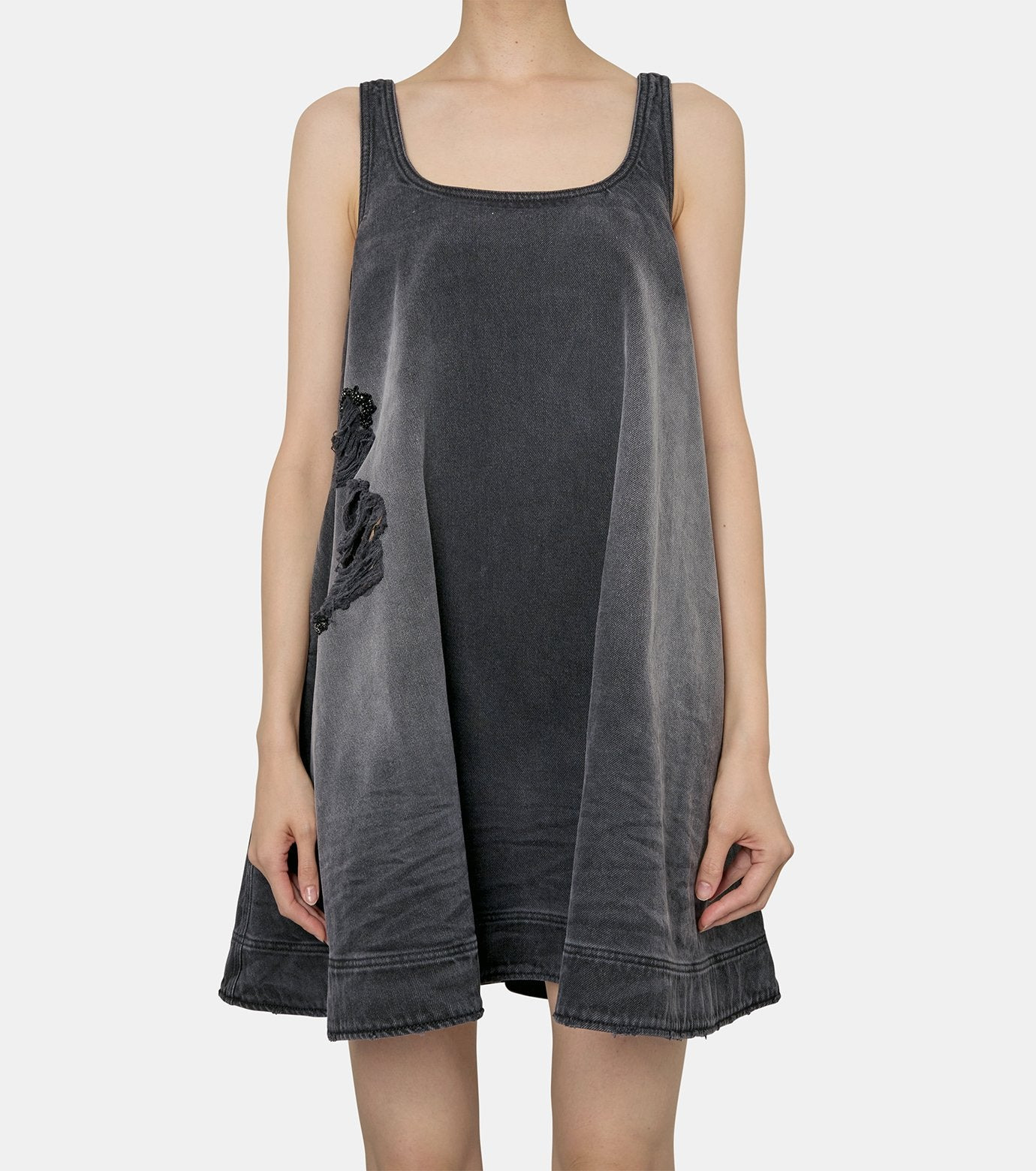A-line Denim Mini Dress w/Emb - 2