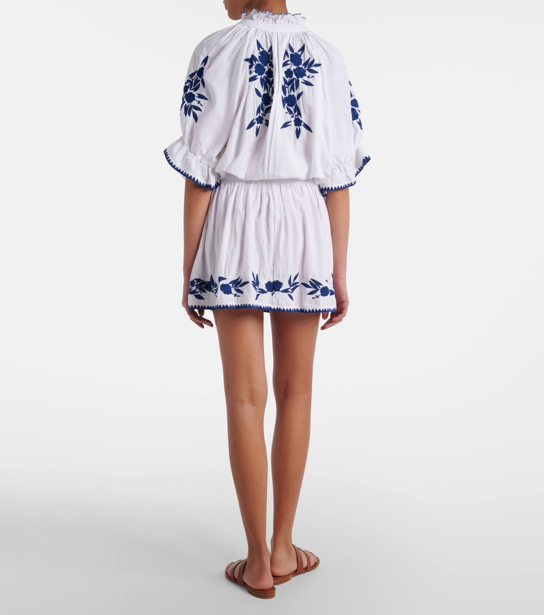 Embroidered cotton and linen minidress - 3