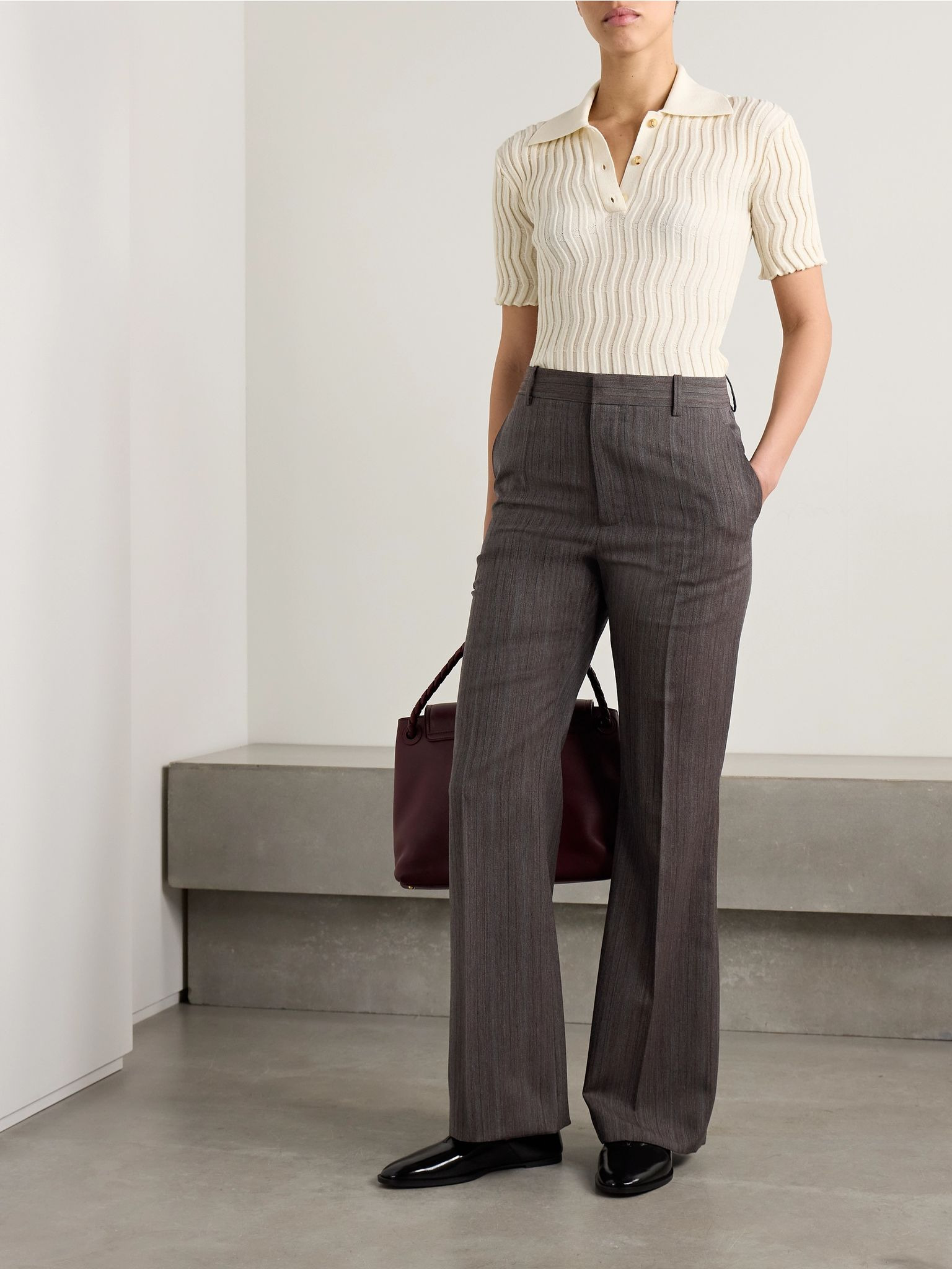 Striped wool-blend straight-leg pants Anthracite - 2