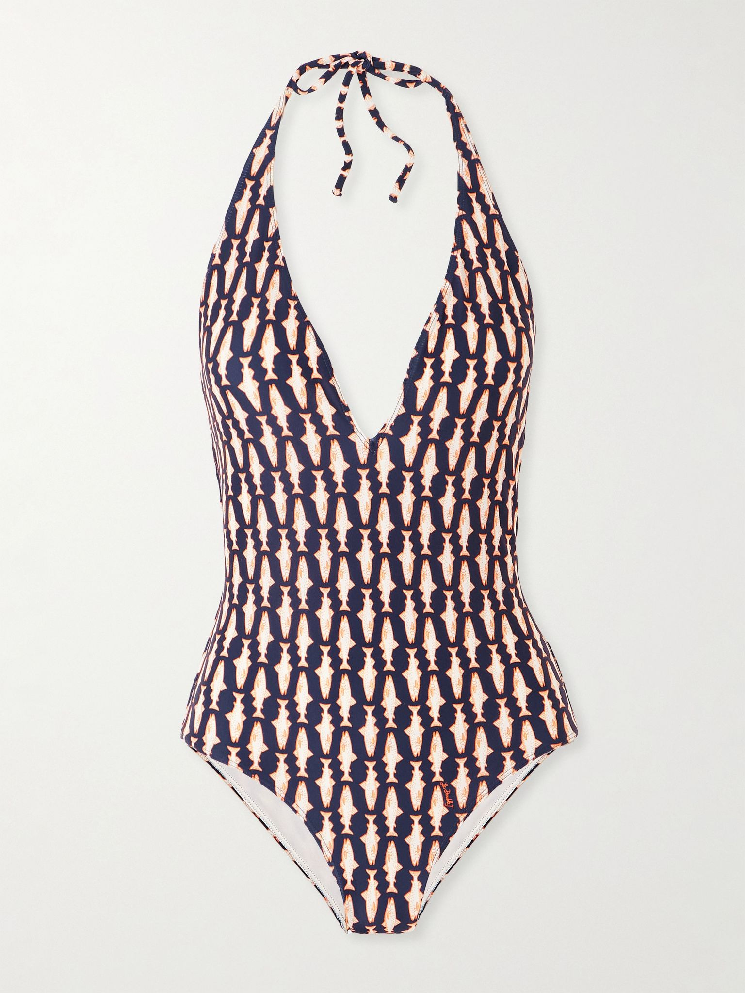 Printed halterneck swimsuit Navy - 1