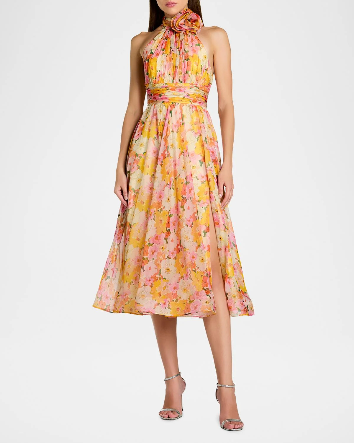 Floral-Print Chiffon Halter Midi Dress - 1