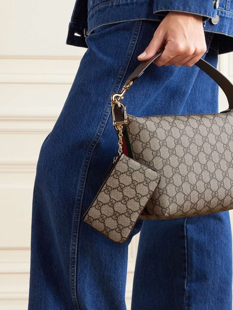 GUCCI Ophidia leather-trimmed printed coated-canvas pouch Brown outlook