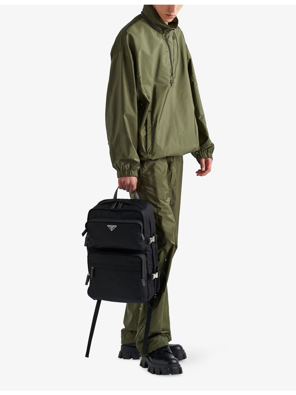 Brand-Plaque Nylon and Saffiano-Leather Backpack - 3