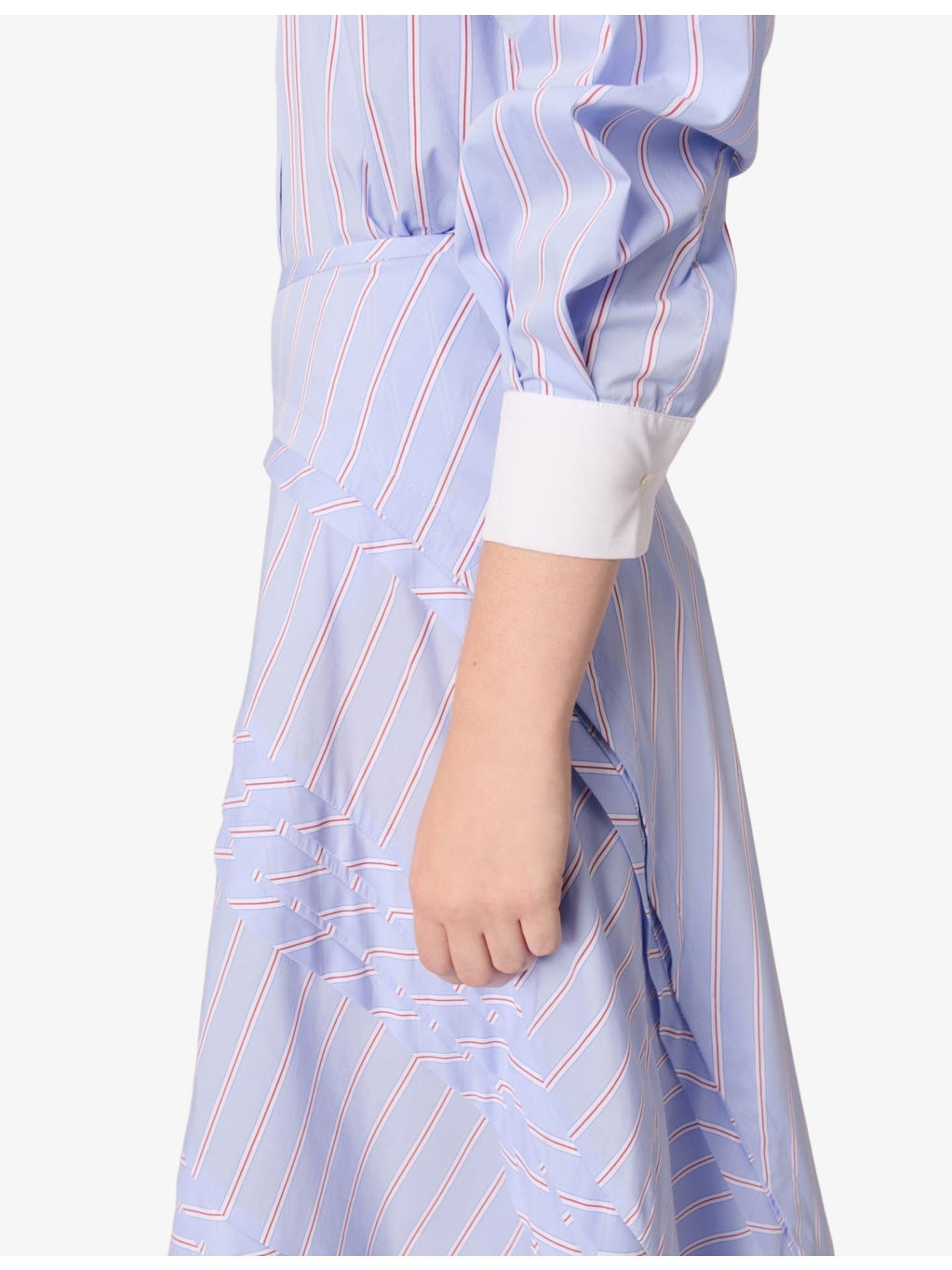 Striped Asymmetric-Hem Stretch Cotton-Blend Midi Skirt - 5
