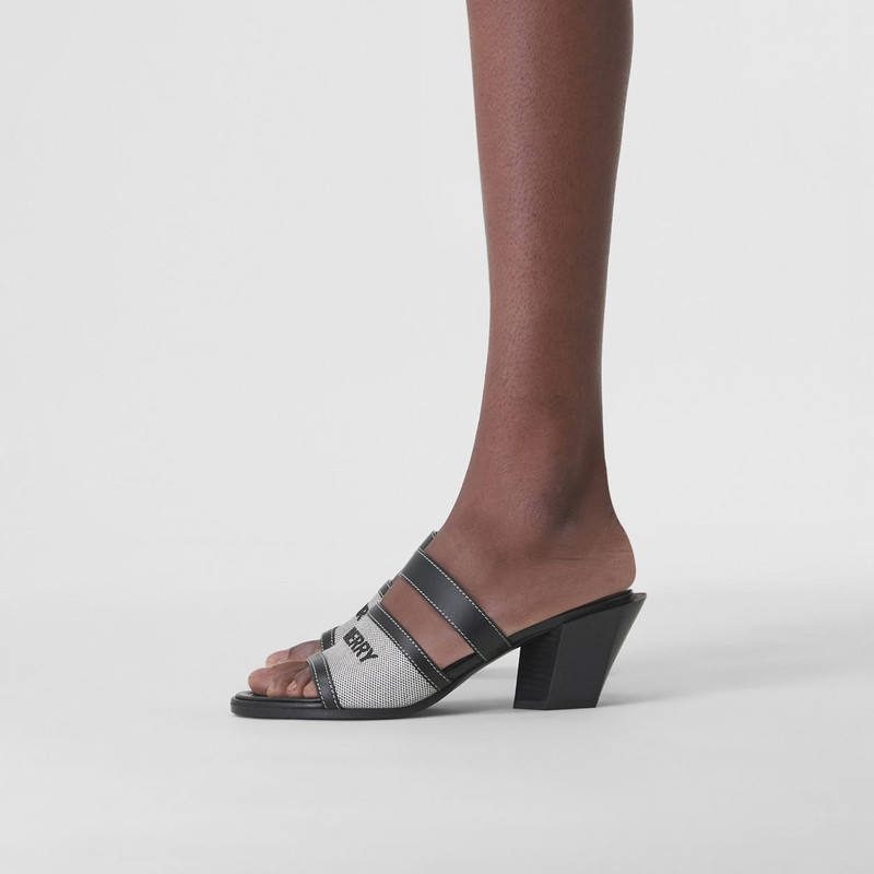 Logo Print Canvas and Leather Mules 4