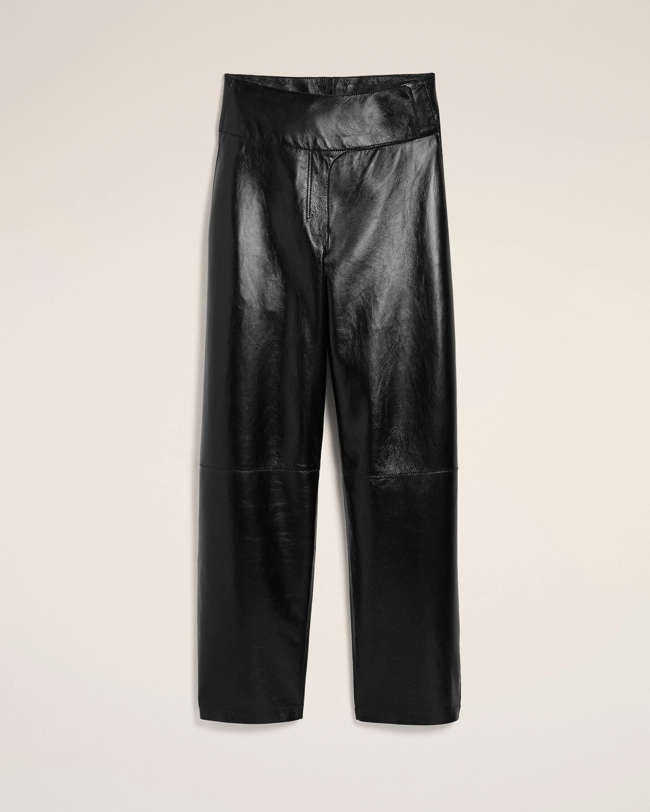 BLACK LAMB LEATHER WRAPPED BELTED TROUSERS - 1