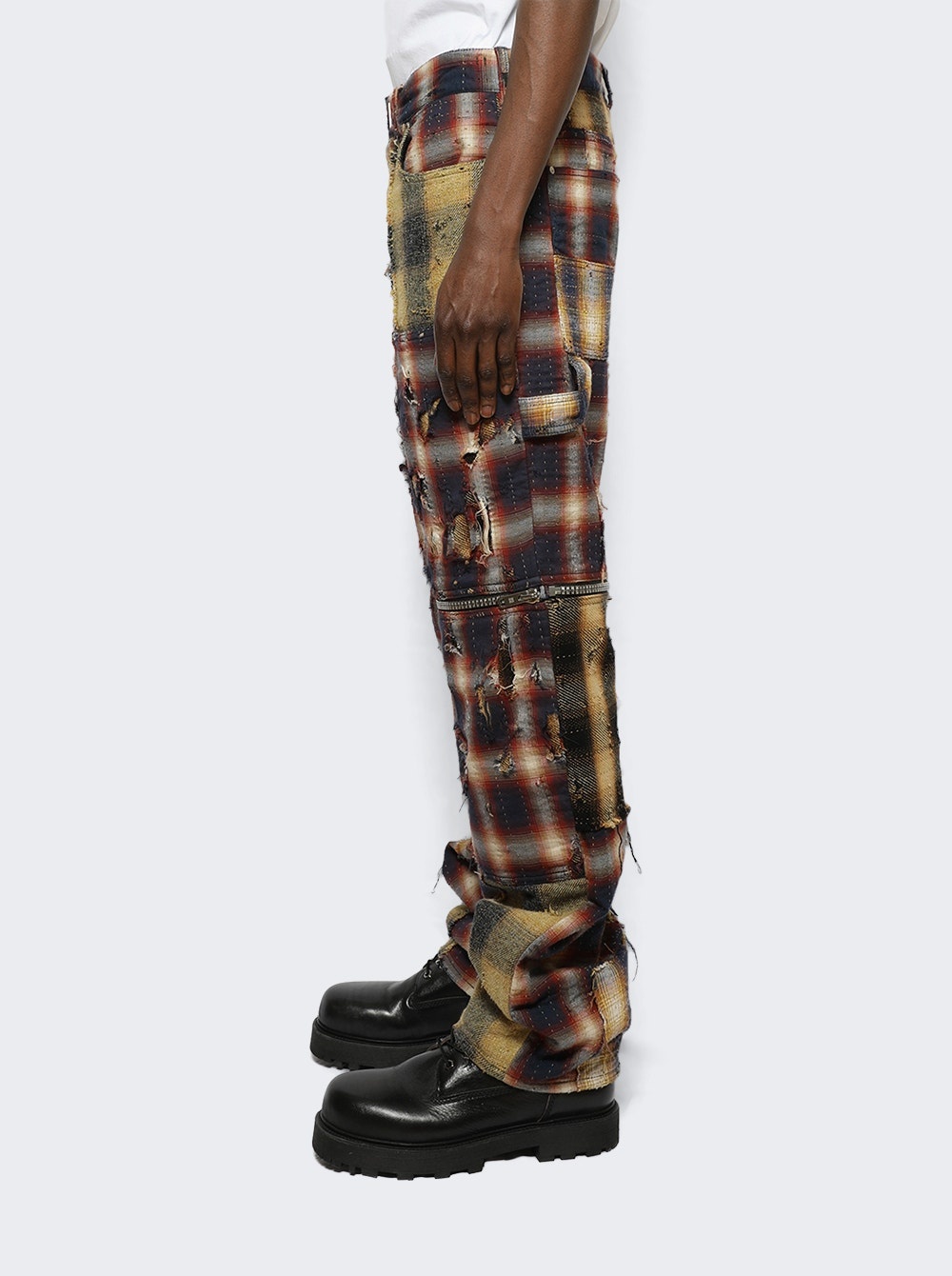 Zip Off Carpenter Denim Trousers Black and Red - 4