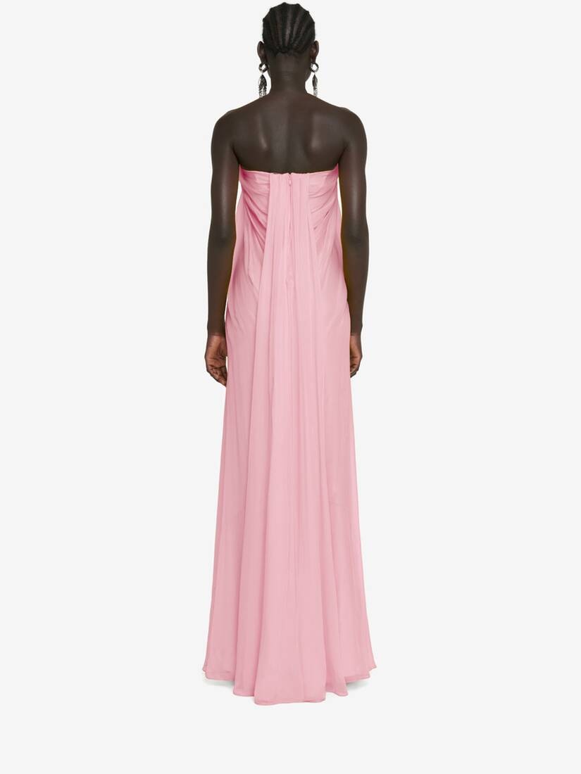 Women's Bustier Evening Dress in Pale Pink - 4