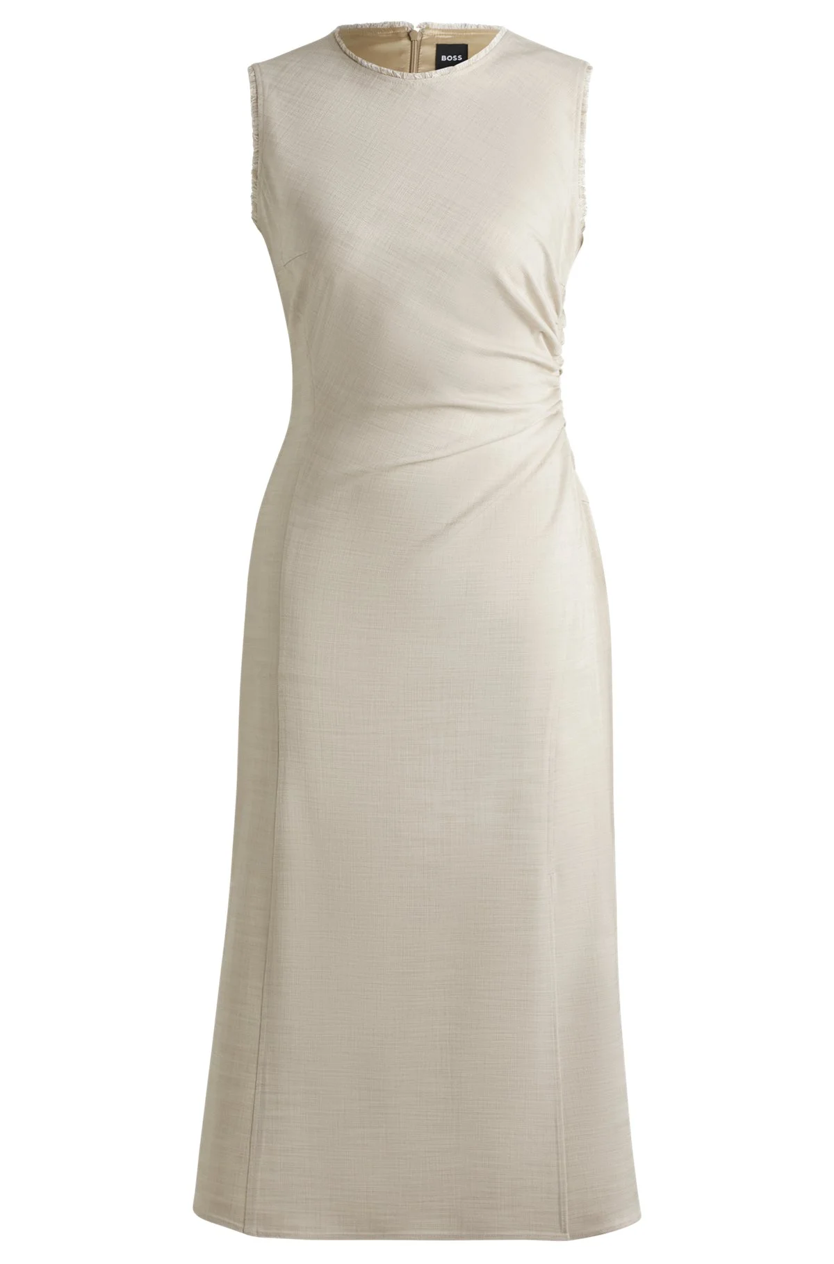 MELANGE DRESS WITH FRAYED AND GATHERED DETAILS - 1