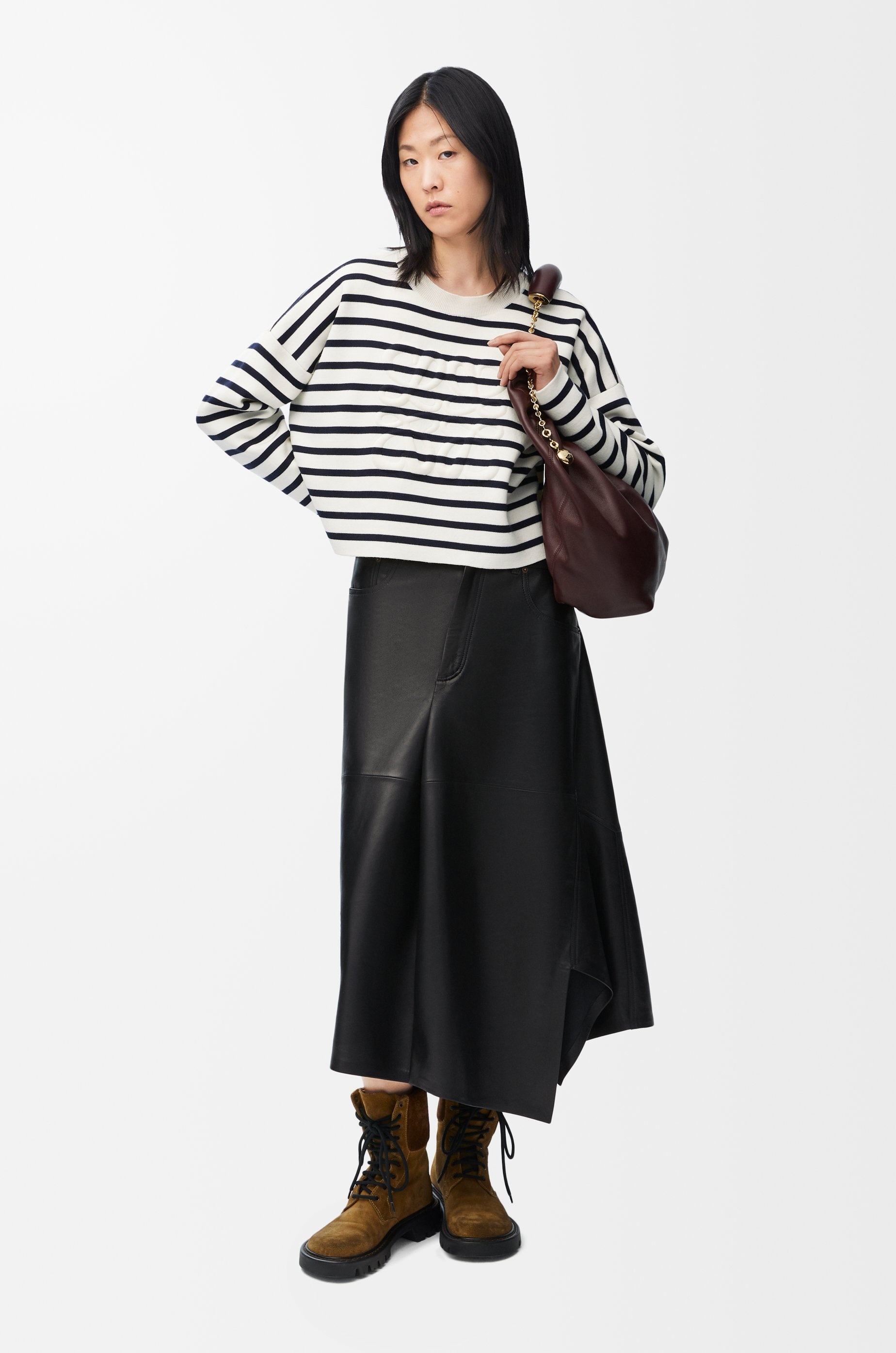 Asymmetric skirt in satin nappa lambskin - 2