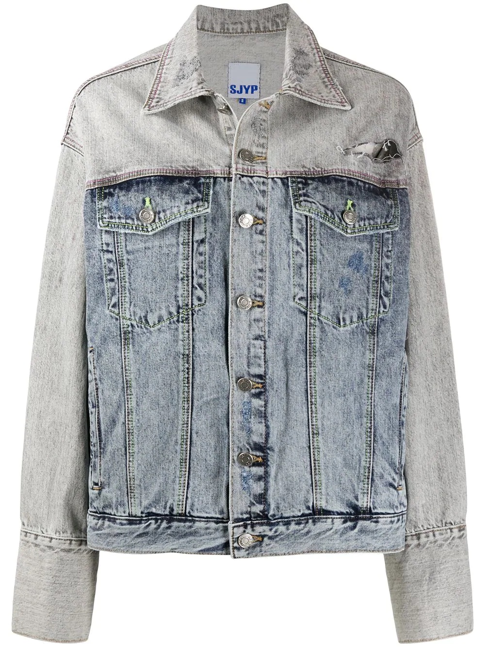 two-tone distressed denim jacket  - 1