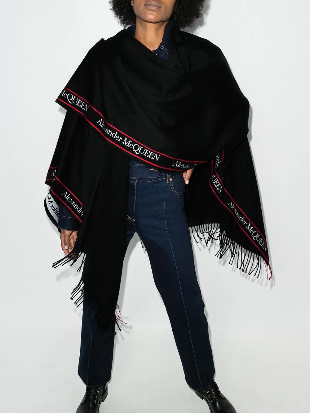 Selvedge fringed wool cape - 2