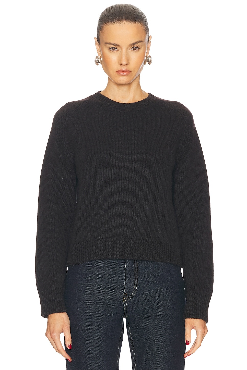 Plain Saddle Sleeve Crewneck Sweater - 1