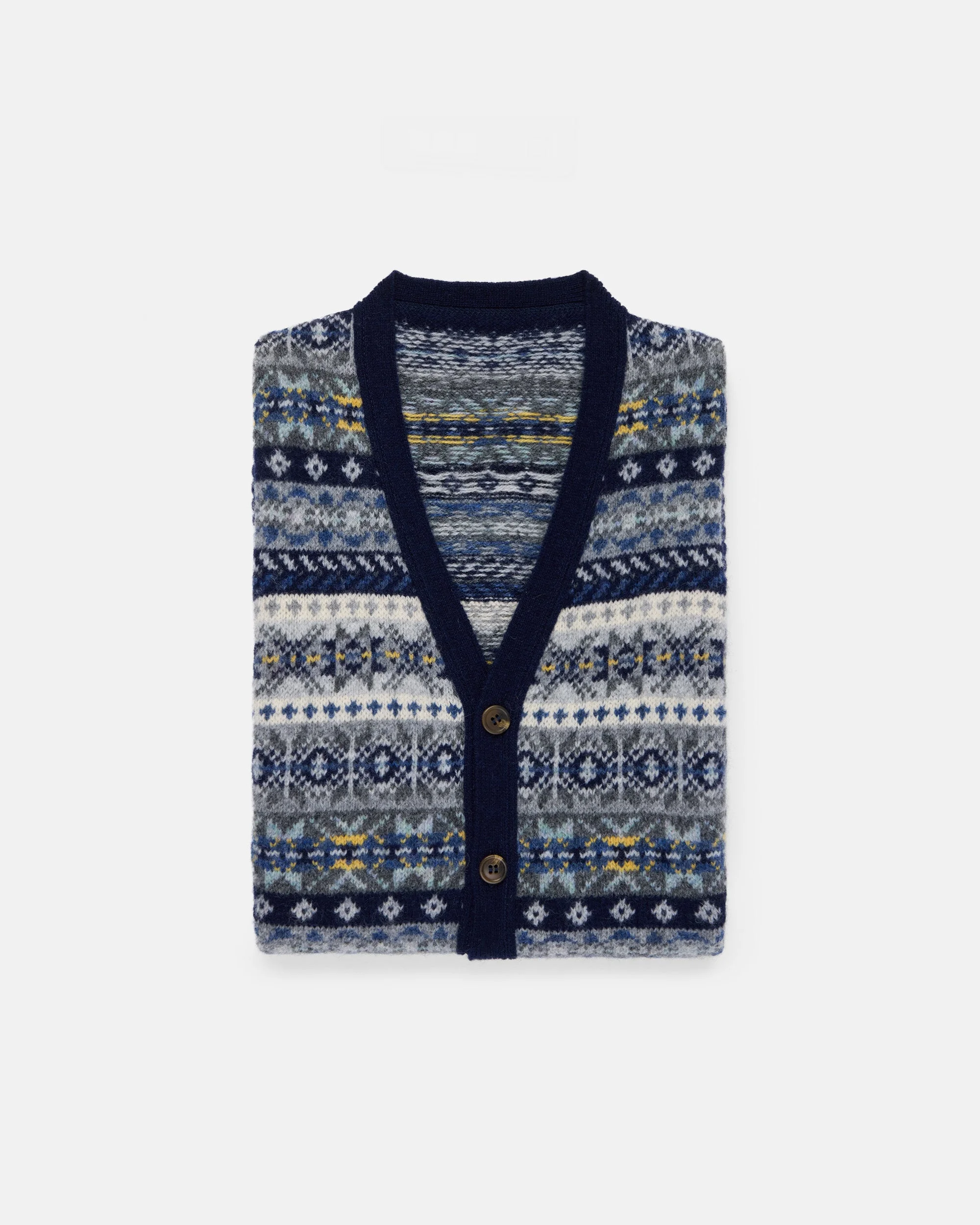 MADE-IN-SCOTLAND NAVY FAIR ISLE CARDIGAN VEST - 1