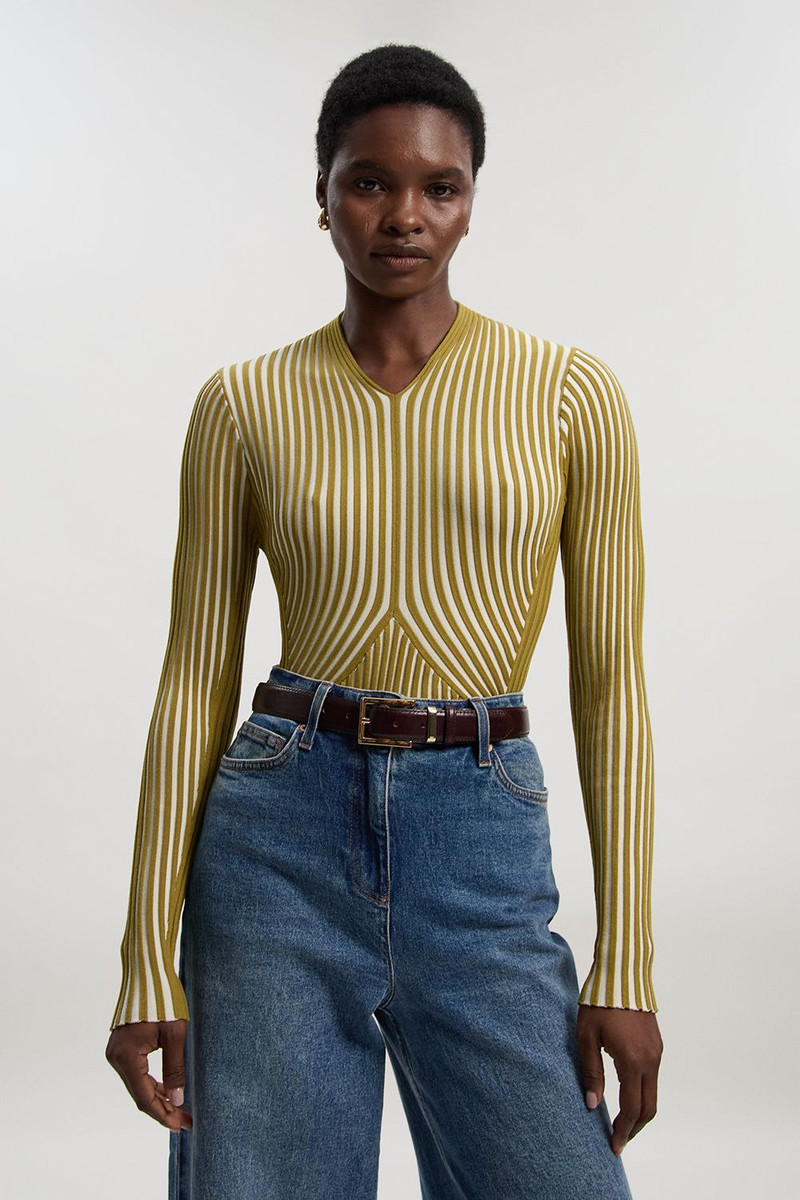 KAREN MILLEN Stripe Fitted Long Sleeve Knitted Top outlook