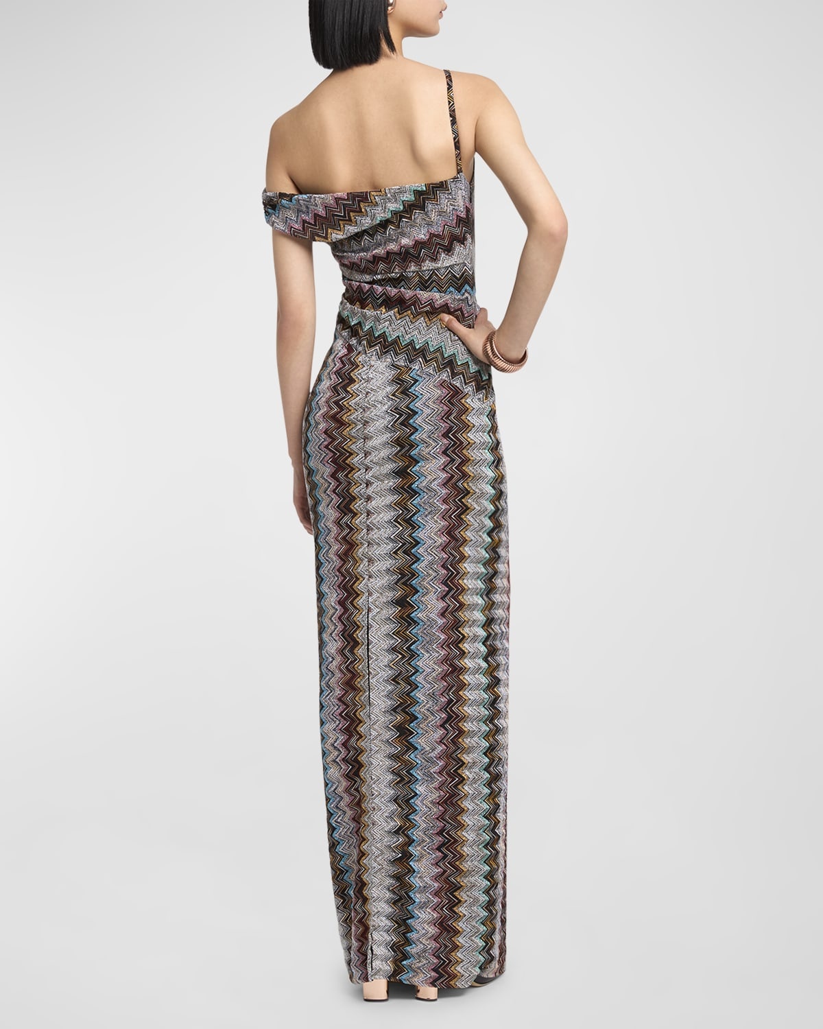 Raschel Multicolor Striped Lame Off-The-Shoulder Maxi Dress - 6