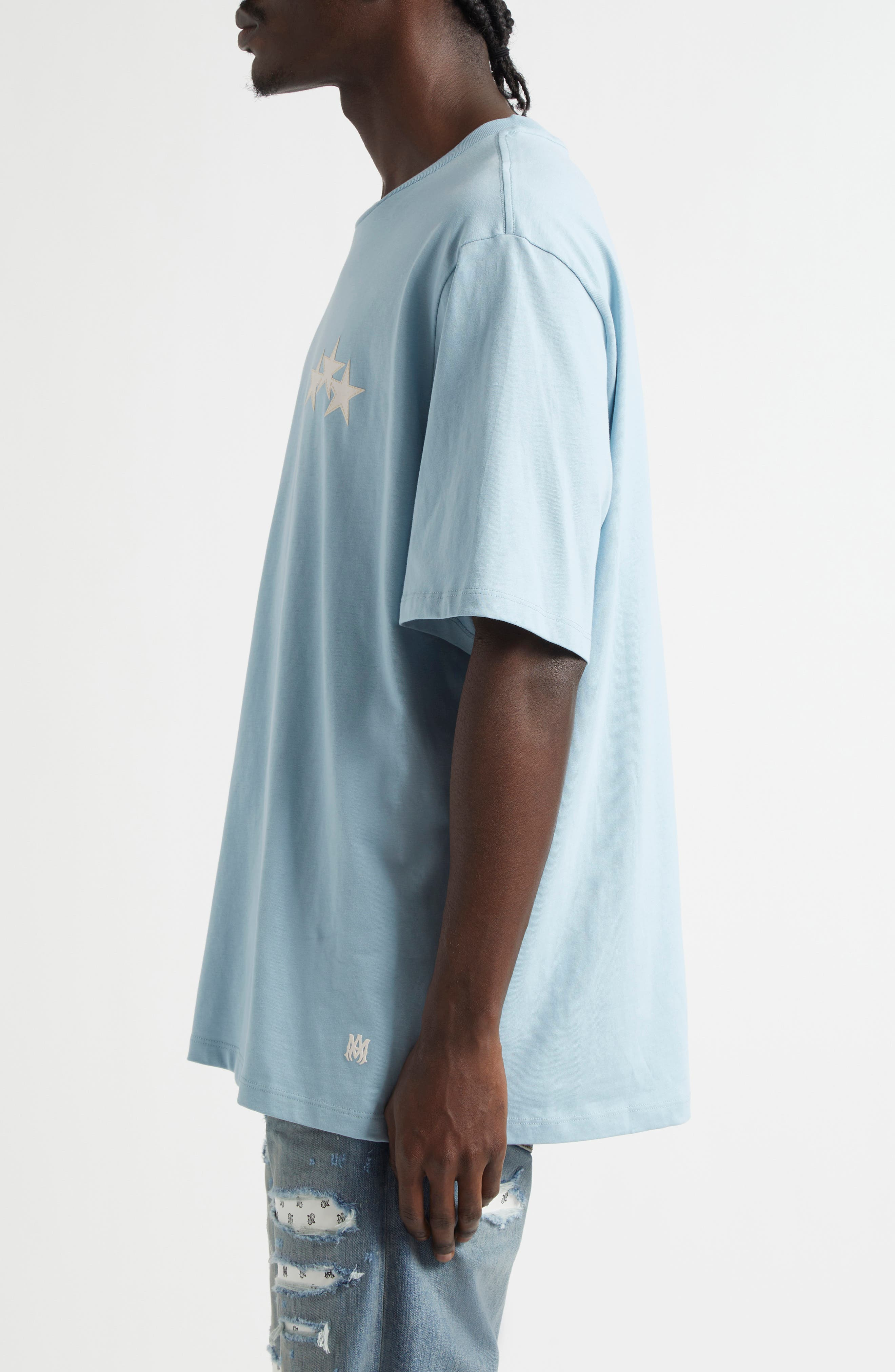 AMIRI 3-Star Appliqué Cotton T-Shirt in Ocean Sky at Nordstrom - 3