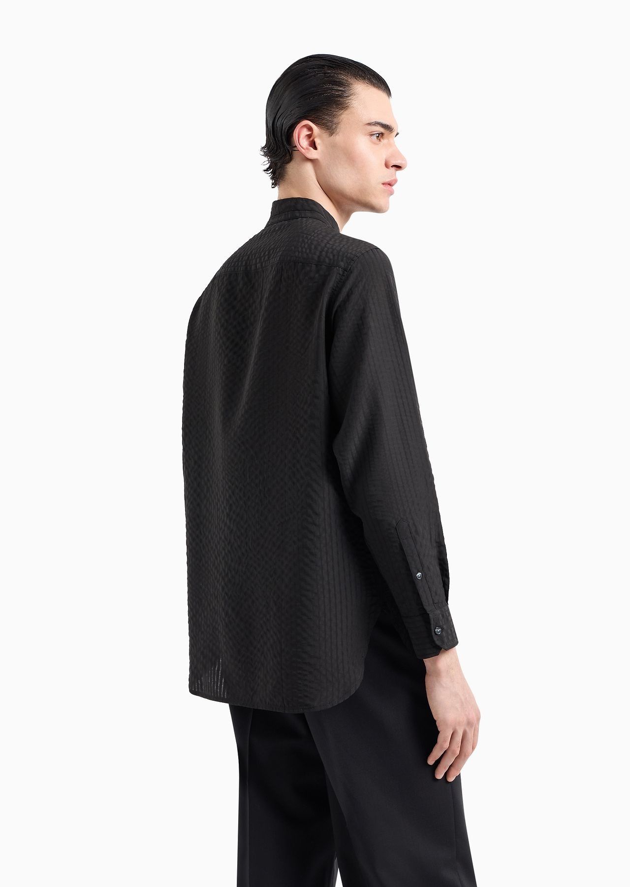 ASV comfort-fit guru-collar shirt in Lyocell-blend, seersucker-look fabric - 3
