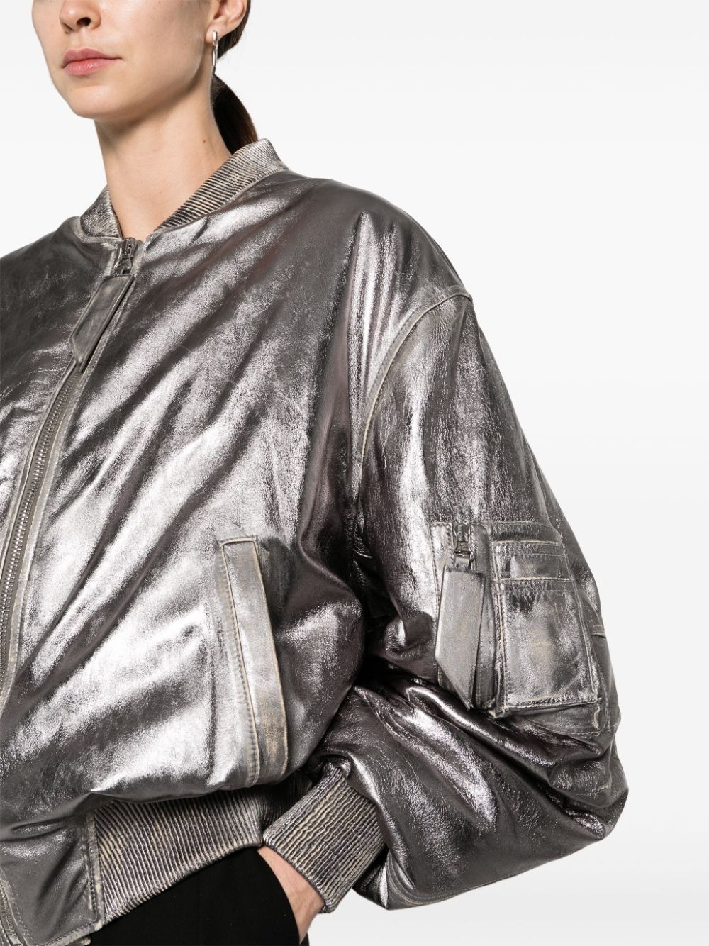 Anja metallic leather bomber jacket - 5