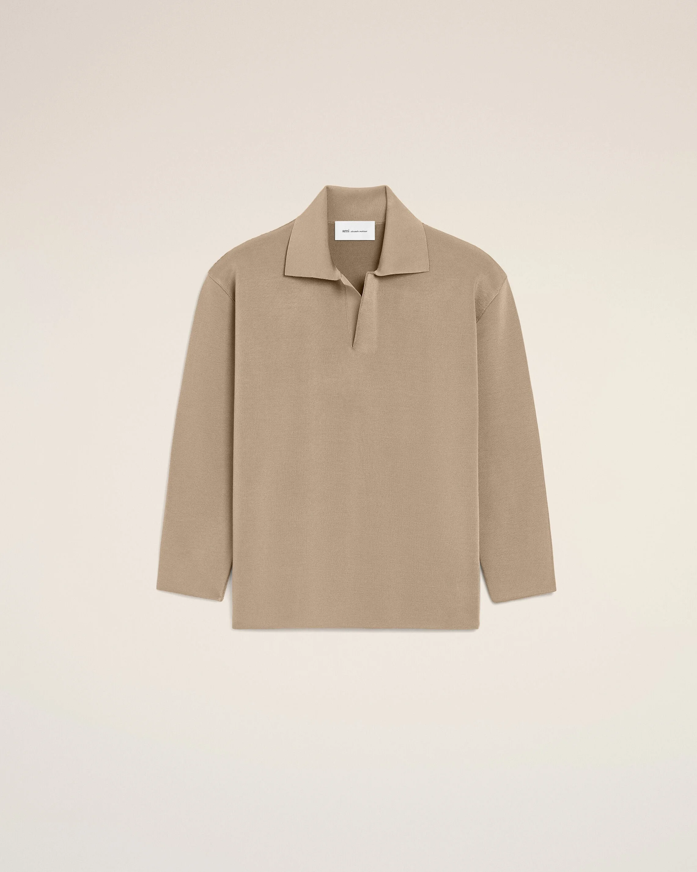 BEIGE WOOL LONG SLEEVES POLO - 1