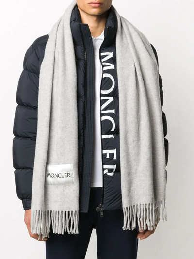 Moncler fringed logo scarf outlook