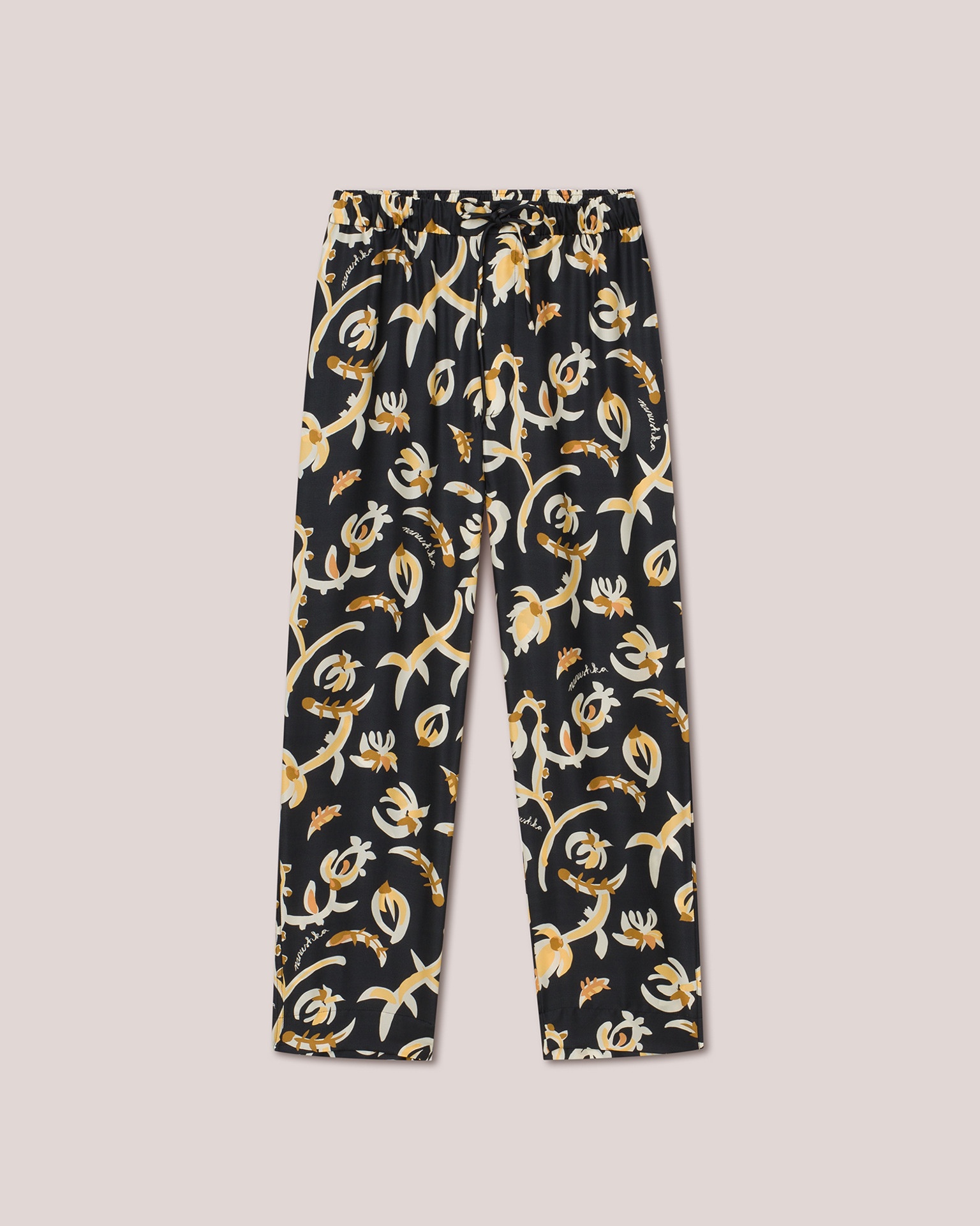 JAIN - Twill silk pants - Floral black - 1