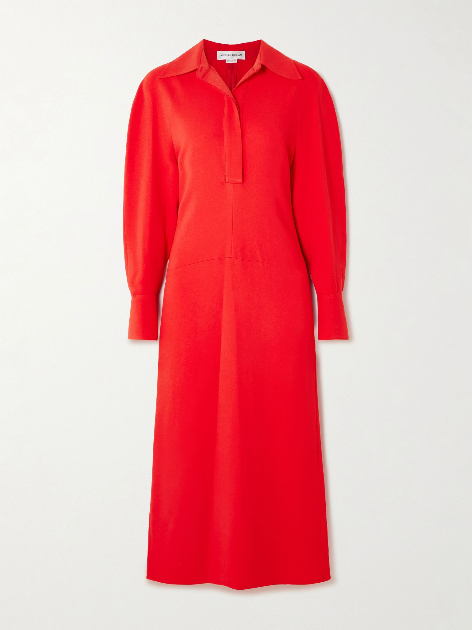 Asymmetric gathered crepe shirt dress Red - 1